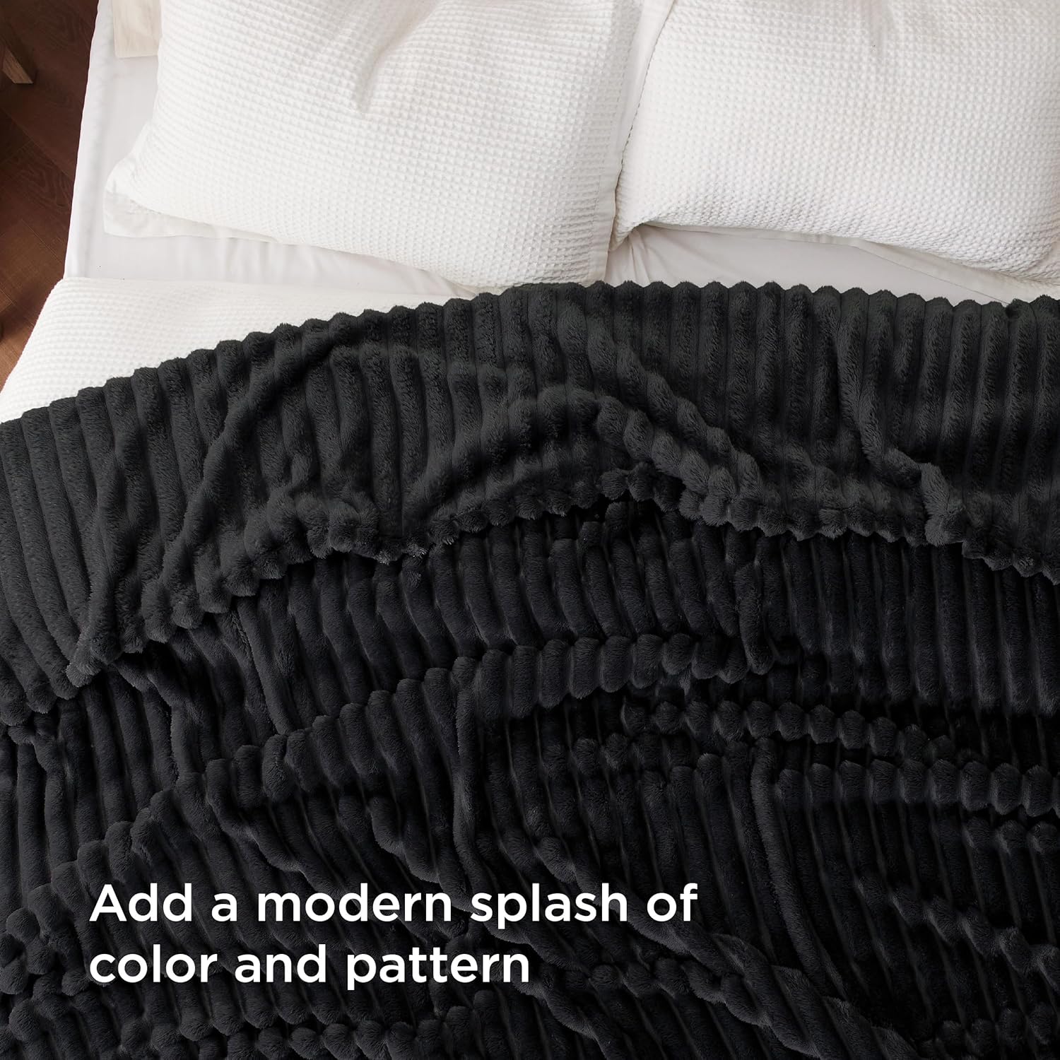 Bedsure Soft Queen Size Blanket for Bed Black 90"x90" | Birthday Gifts for Women Mom Her, Warm Lightweight Cozy Fluffy Throw Blanket Sofa, Dorm Room Home Decor, Machine Washable - Image 4