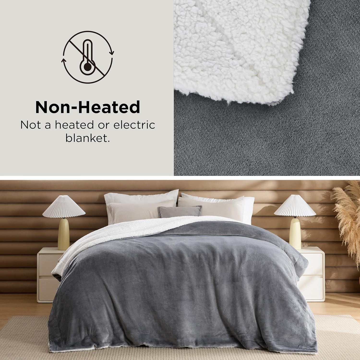 Bedsure GentleSoft Sherpa Fleece Twin Blanket for Couch, Non-Heated, Thick and Warm Throw for Women and Men, Soft Fuzzy Plush Blanket for Winter, Grey, 60x80 Inches - Image 2