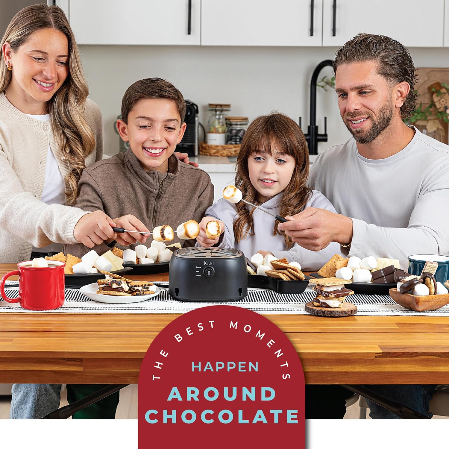Kusini 2 in 1 Electric Fondue Set & Smores Maker Tabletop Indoor Kit with Removable Trays & 4 Skewers – Smores Station Chocolate Melting Pot - Unique Couple Gift Set Idea, Date & Movie Night Supplies - Image 4