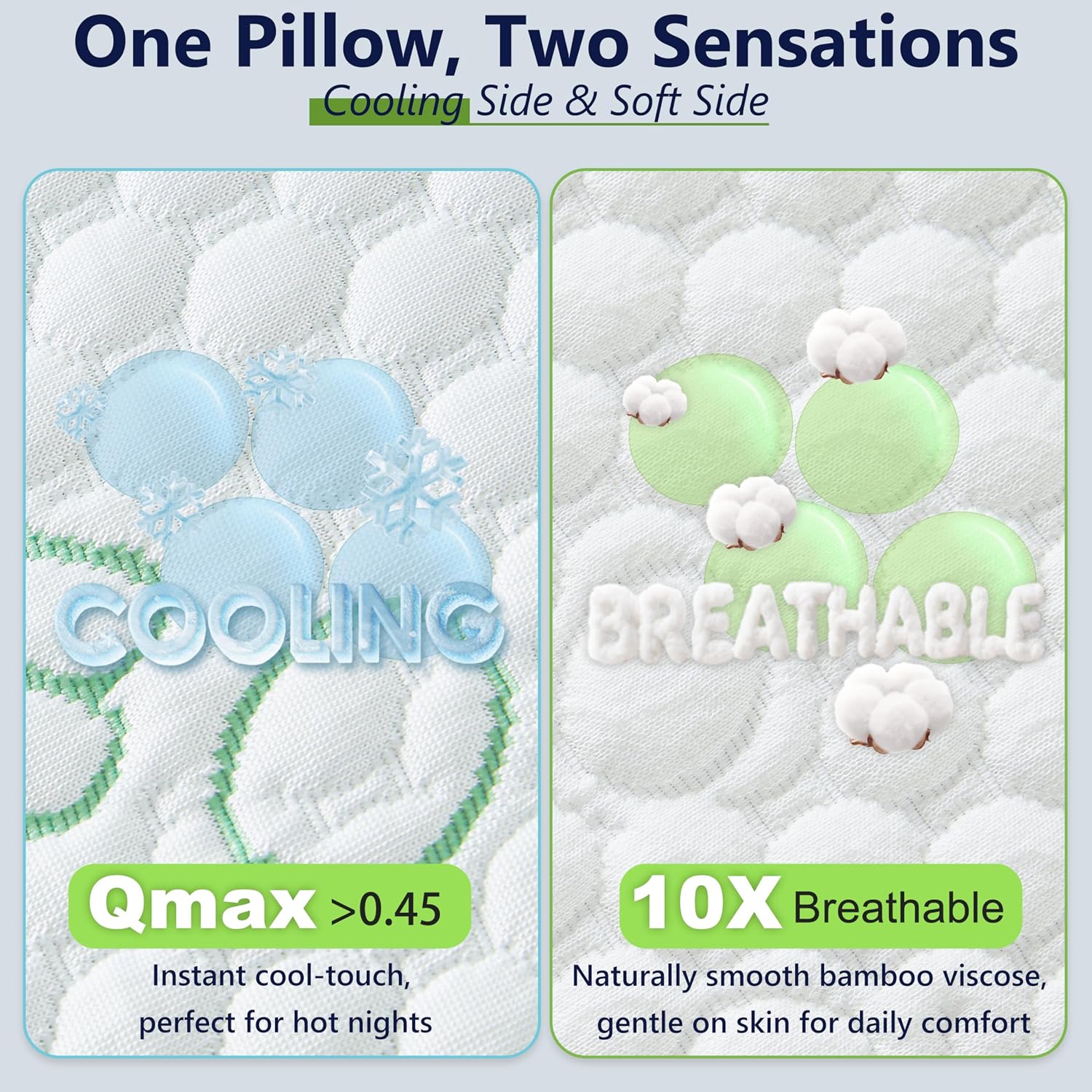 Memory Foam Pillows, Cooling Pillows Queen Size Set of 2 Adjustable Firm Bamboo Bed Pillows for Hot, Side, Back and Stomach Sleepers - Image 7