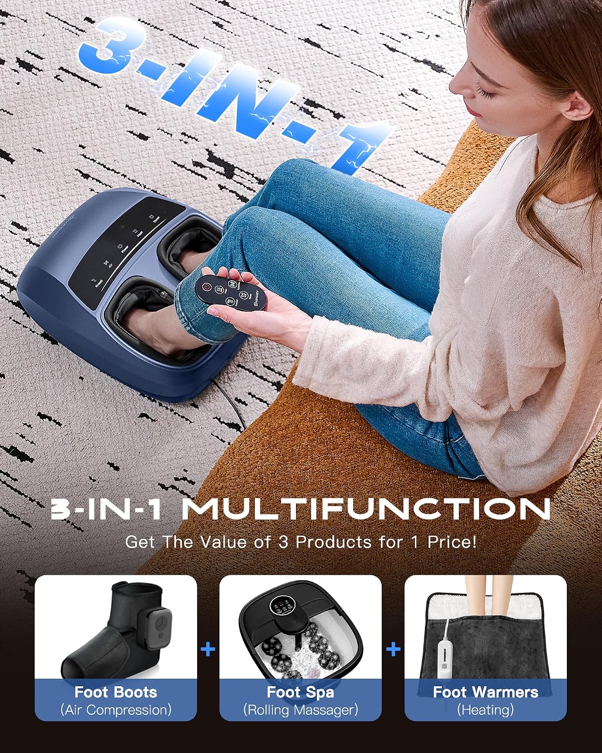 Foot Massager with Heat for Neuropathy and Plantar Fasciitis Relief | Deep Kneading FSA Eligible HSA Shiatsu feet massager, Multi-Level Modes, Remote Control, Self Care Gift for Mom Dad,Size 14 - Image 7