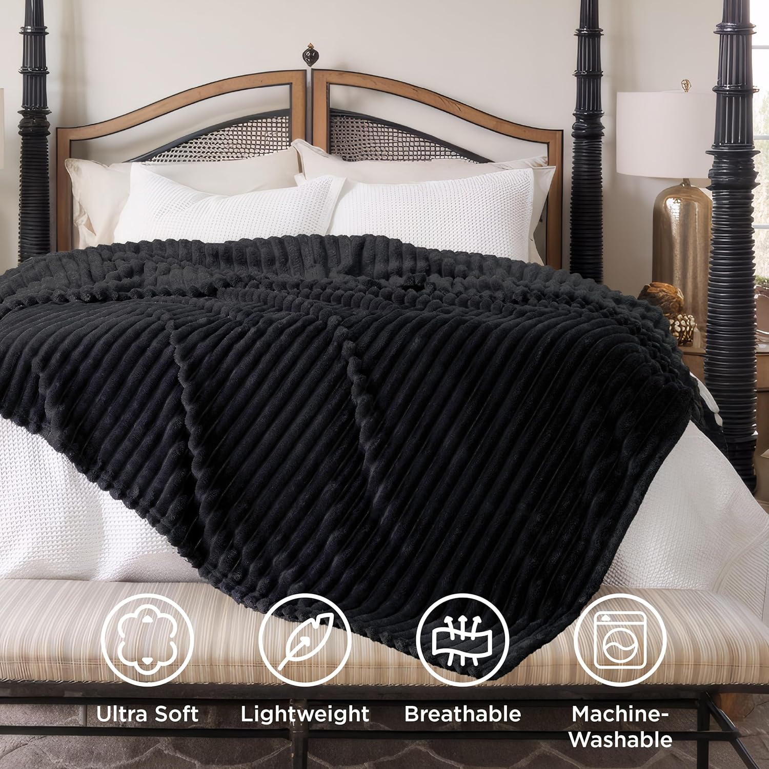 Bedsure Soft Queen Size Blanket for Bed Black 90"x90" | Birthday Gifts for Women Mom Her, Warm Lightweight Cozy Fluffy Throw Blanket Sofa, Dorm Room Home Decor, Machine Washable - Image 6