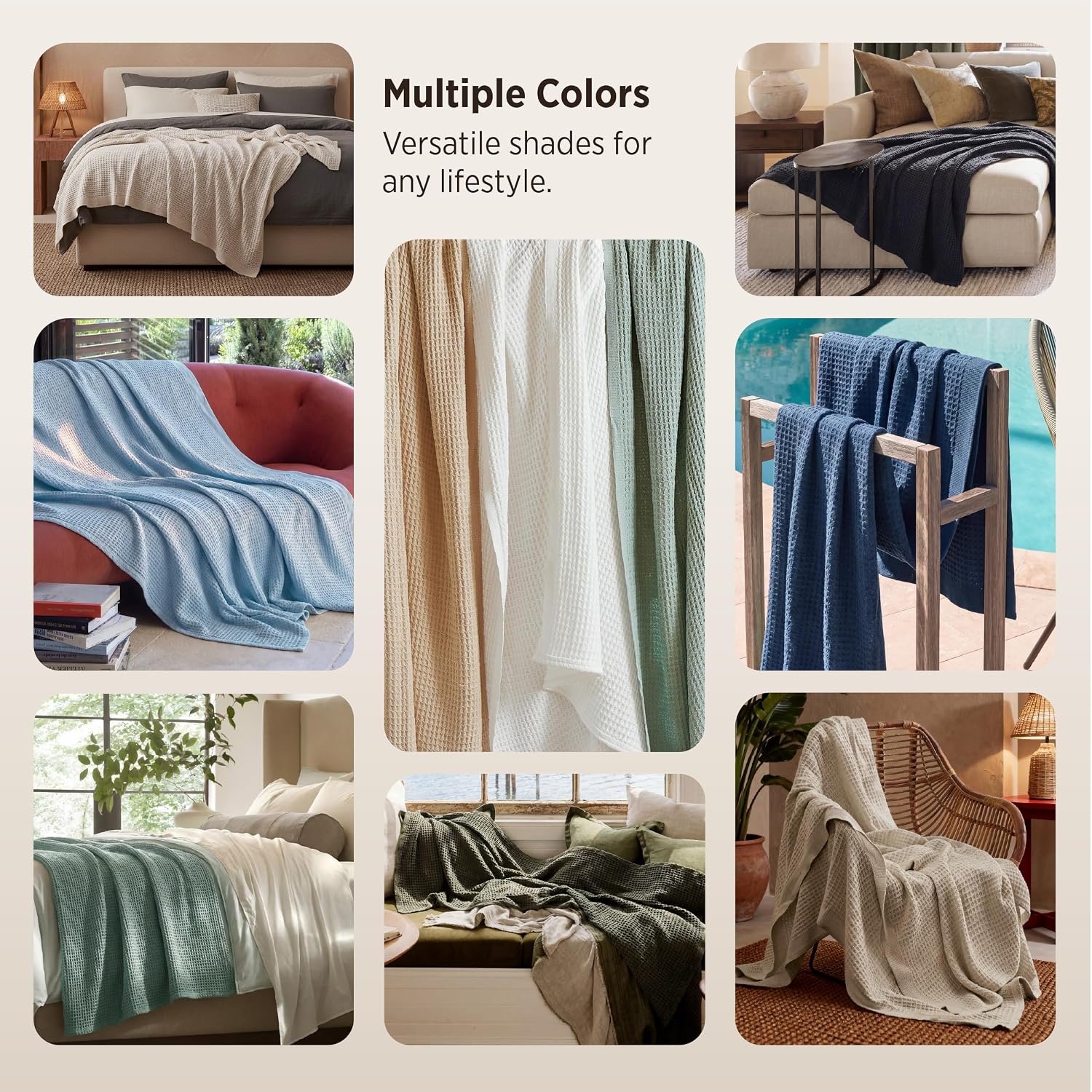 Bedsure 100% Cotton Blanket, Waffle Weave, Queen Size, White, 90"x90" | Breathable, Soft, Cozy, Cooling, Waffle Texture, Fall, Summer Blanket for Bed, Gifts for Women, Machine Washable, All Seasons - Image 6