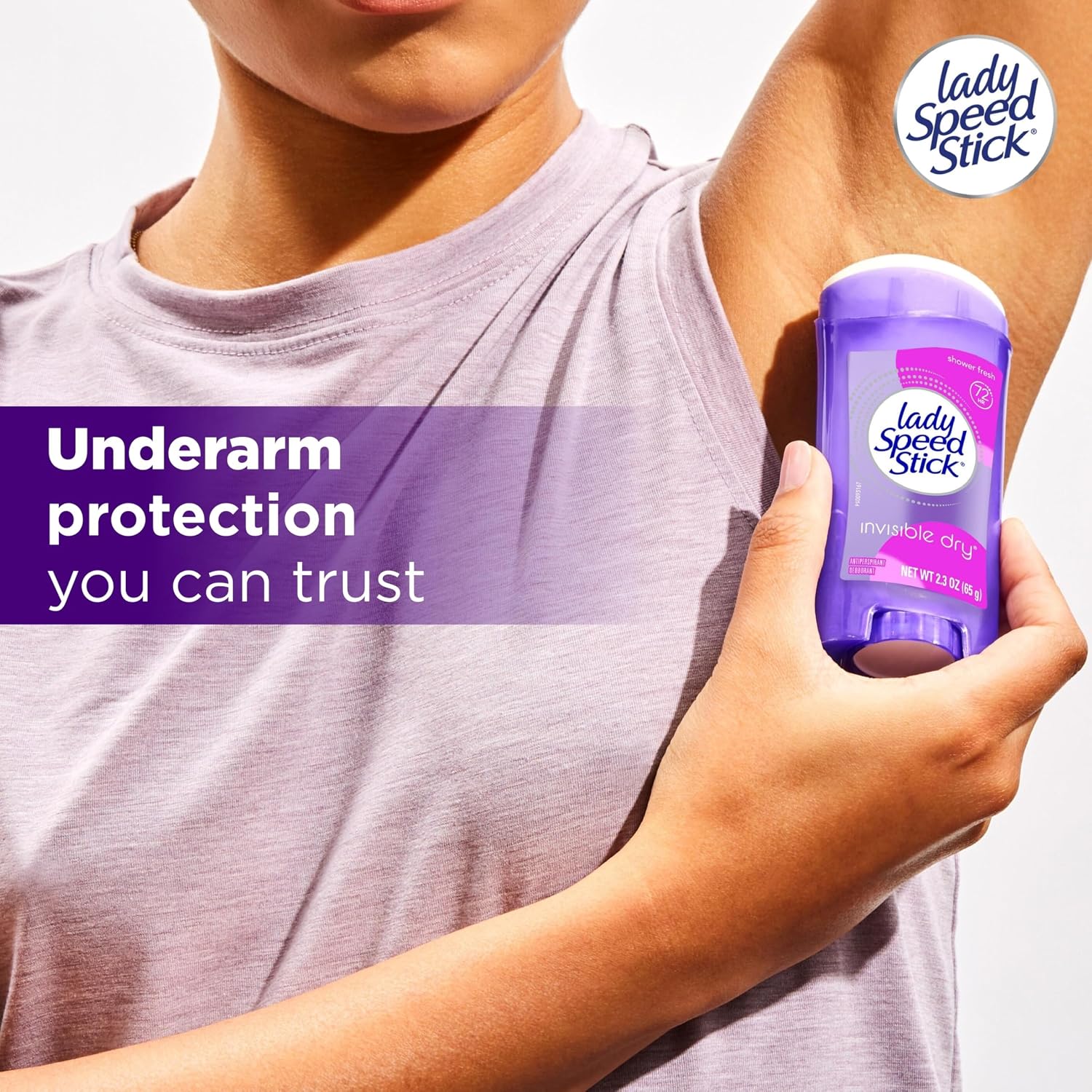 Lady Speed Stick Antiperspirant Deodorant for Women, 72 HR Sweat & Odor Protection, Invisible Dry, Shower Fresh Scent, 2.3 oz Stick (4 Pack) - Image 4