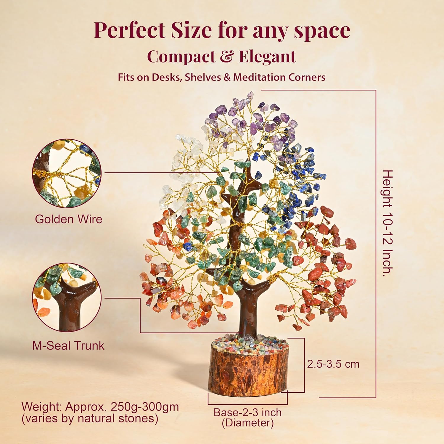 Crocon® 7 Chakra Crystal Tree of Life, Crystals & Healing Stones 10-12 inch | Money Tree for Positive Energy, Good Luck, Spiritual, Meditation Home Decor, Birthday Gifts for Women, Men, Mom & Sister - Image 2
