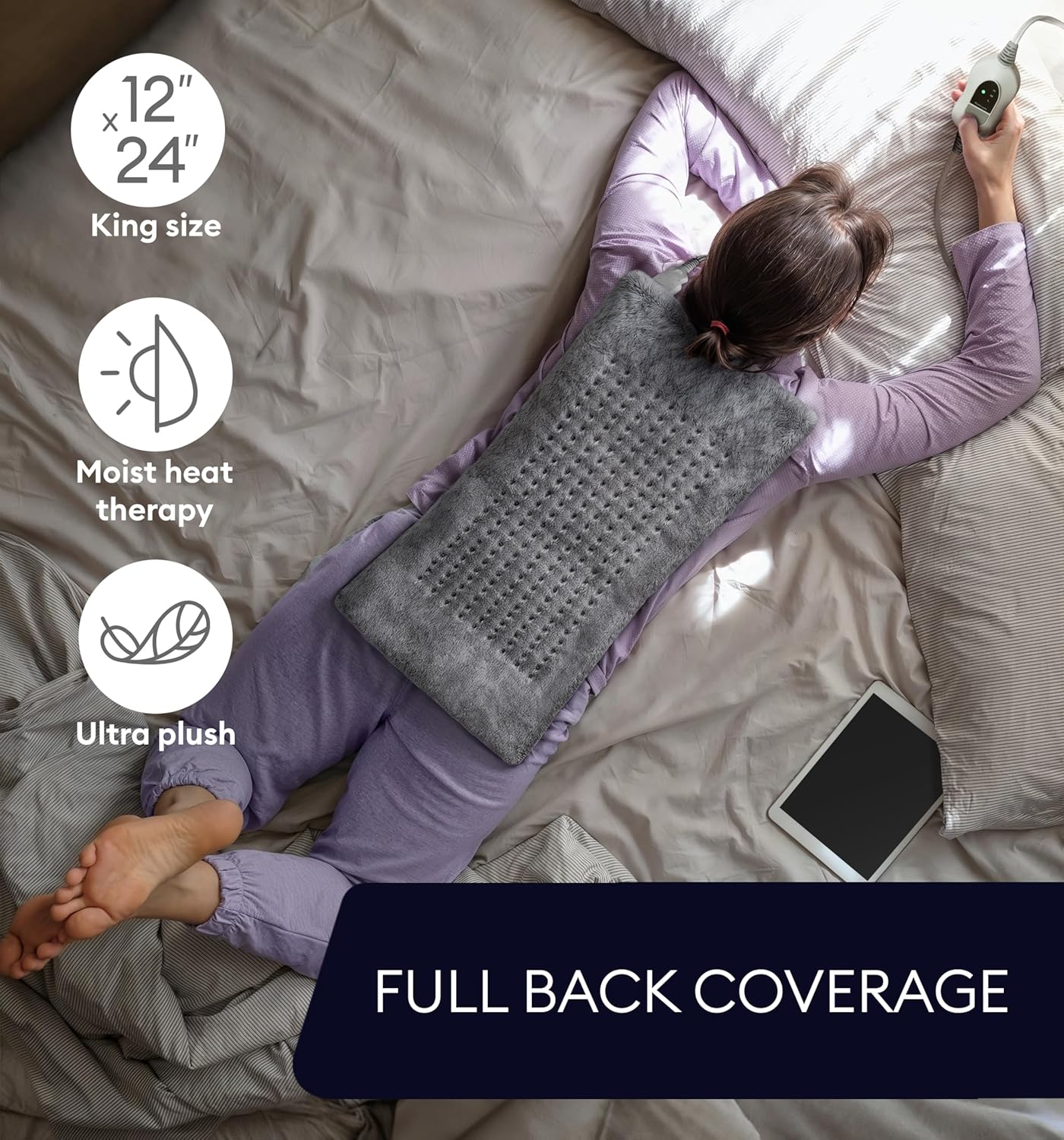 GENIANI Electric Heating Pad for Back Pain & Cramps Relief, Electric Throw, Self Care Gifts for Women, Heating Pad for Neck & Shoulder, Machine Washable Microplush, Auto Shut Off (12"x24", Tabby Gray) - Image 4