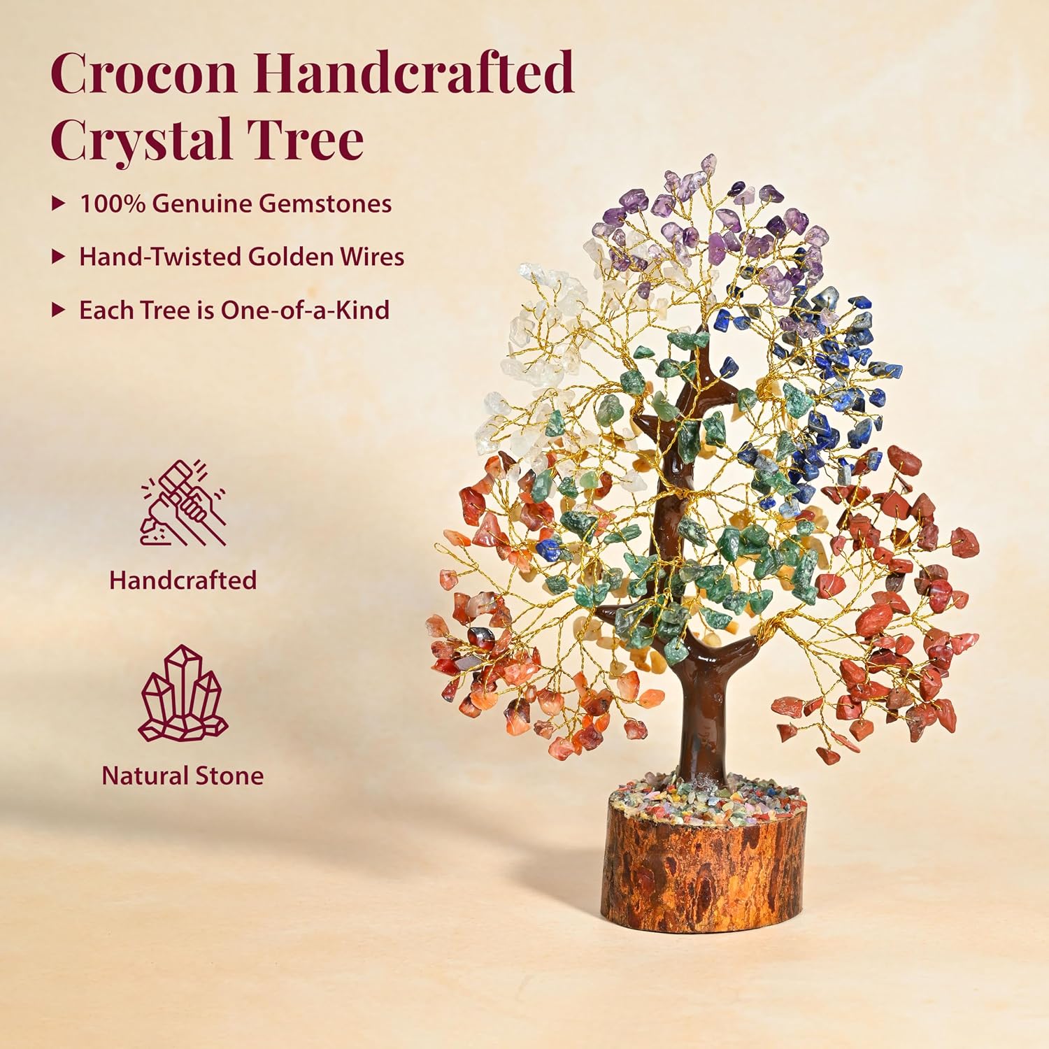 Crocon® 7 Chakra Crystal Tree of Life, Crystals & Healing Stones 10-12 inch | Money Tree for Positive Energy, Good Luck, Spiritual, Meditation Home Decor, Birthday Gifts for Women, Men, Mom & Sister - Image 7