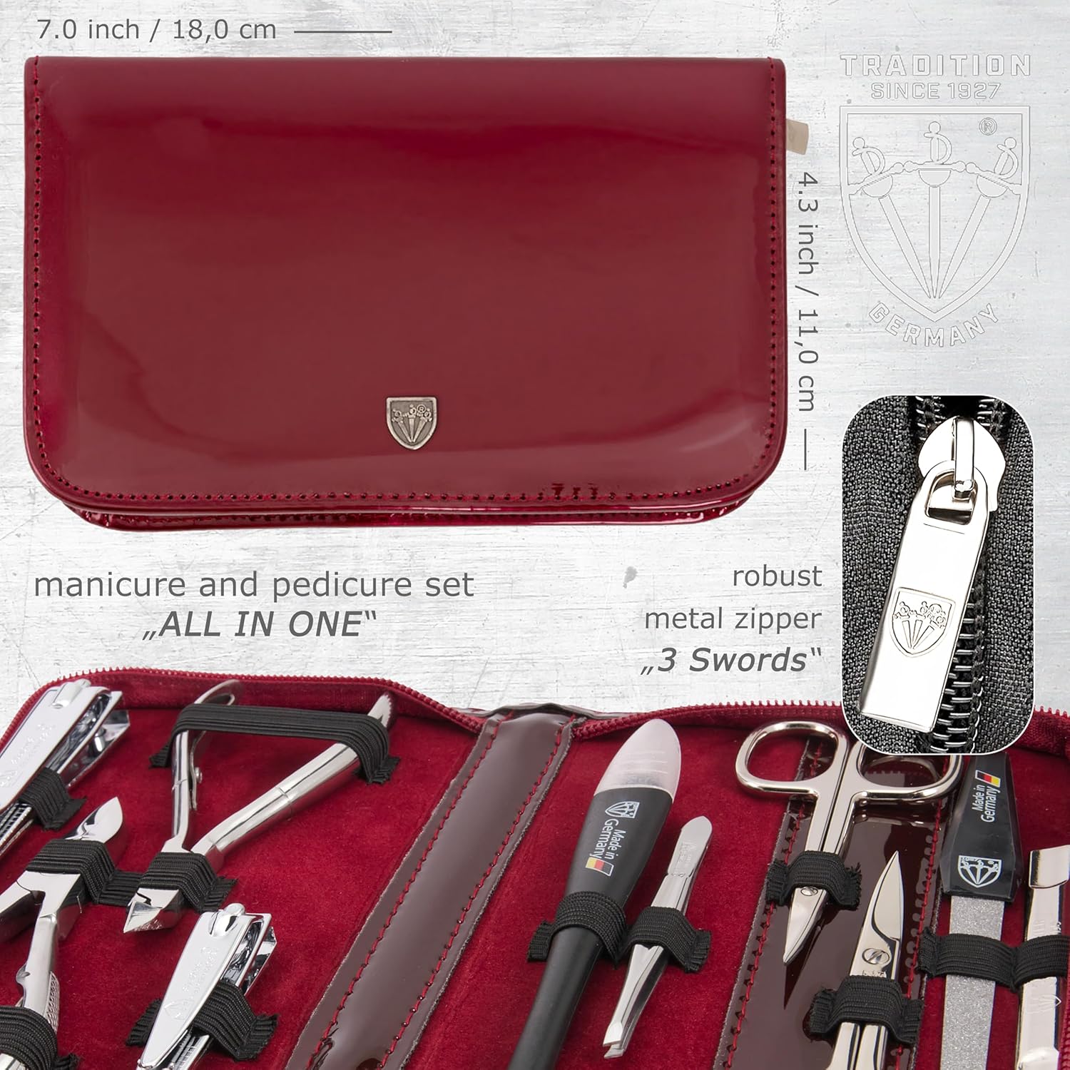 3 Swords Germany - brand quality 10 piece manicure pedicure grooming kit set for professional finger & toe nail care scissors clipper fashion leather case in gift box, Made by 3 Swords (6226) - Image 5