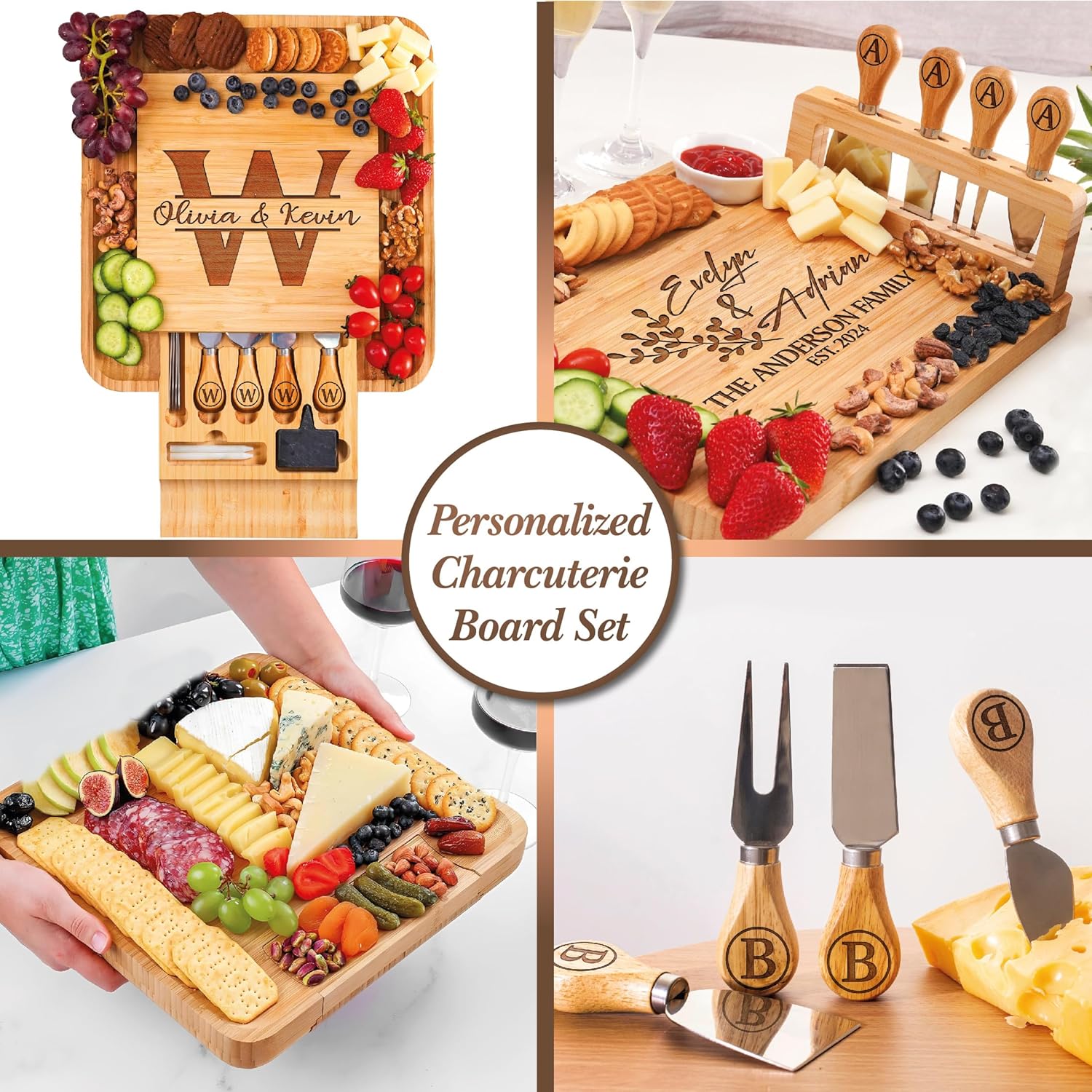 Personalized Charcuterie Board Gifts Set, Custom Large Cheese Board, Charcuterie Board for Wedding, Anniversary, Birthday, Housewarming, Engagement, Party, New Home Gift Couple, Fathers Day, Christmas - Image 2