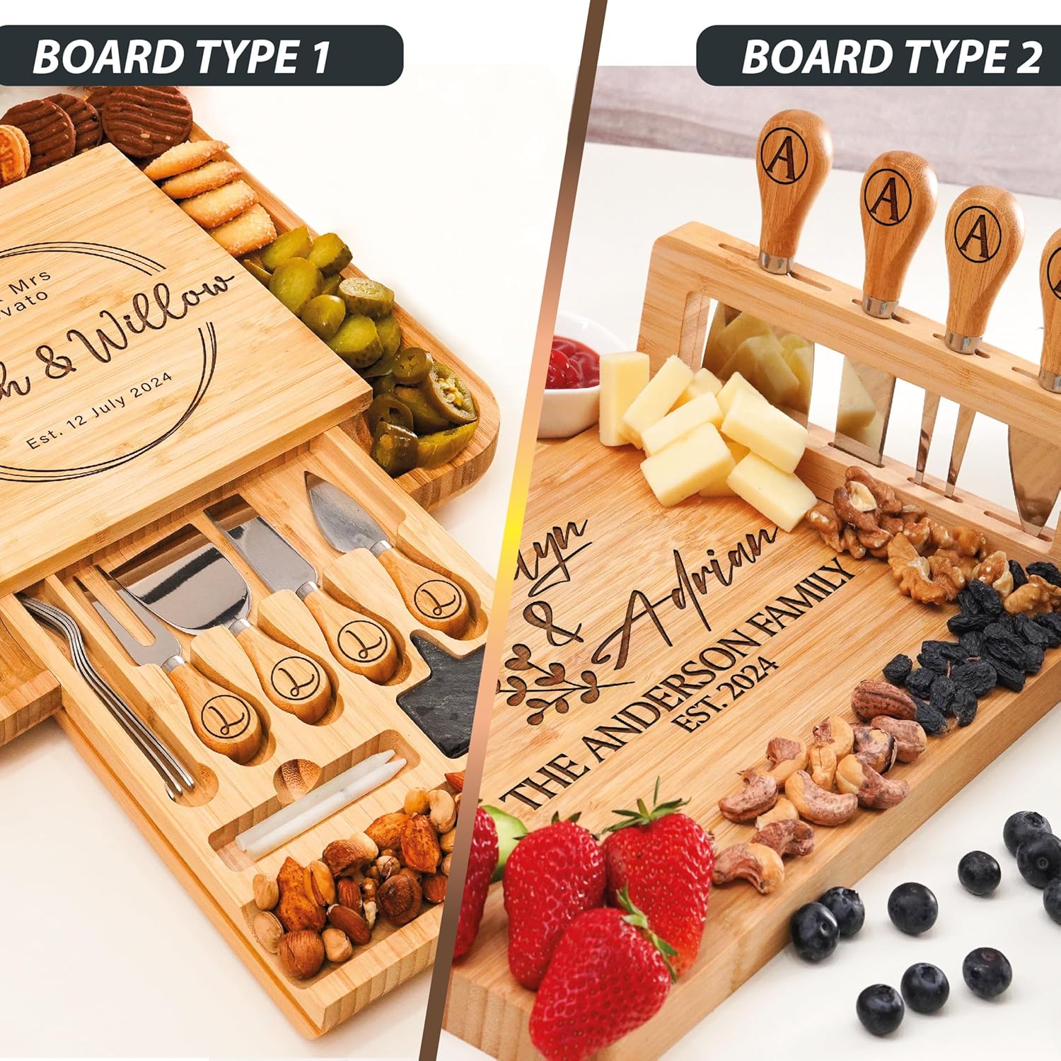 Personalized Charcuterie Board Gifts Set, Custom Large Cheese Board, Charcuterie Board for Wedding, Anniversary, Birthday, Housewarming, Engagement, Party, New Home Gift Couple, Fathers Day, Christmas - Image 3