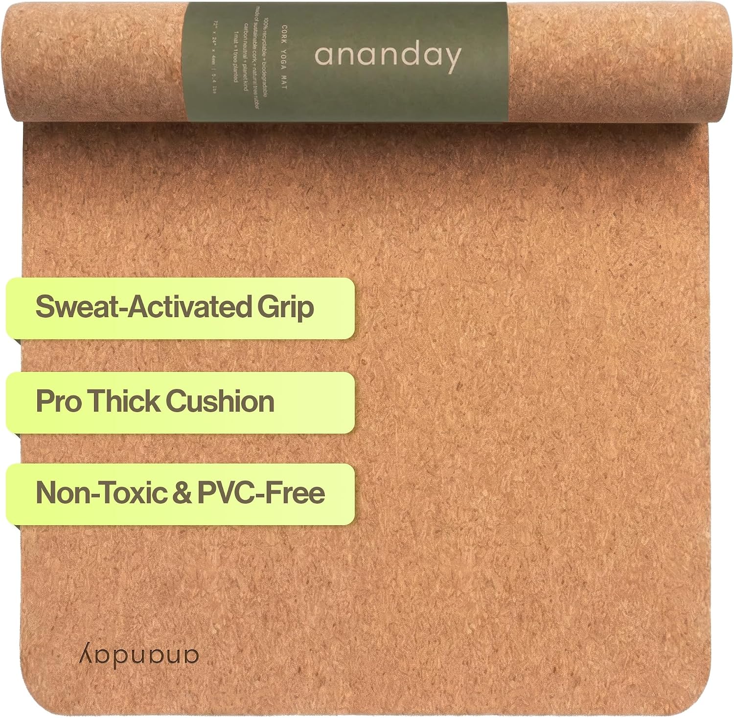 Ananday Premium Cork Yoga Mat - Sustainable, Non-Toxic & PVC-Free, Non-Slip, Perfect for Hot Yoga, Pilates & Exercise - Cushioned for Superior Comfort & Support - Image 2