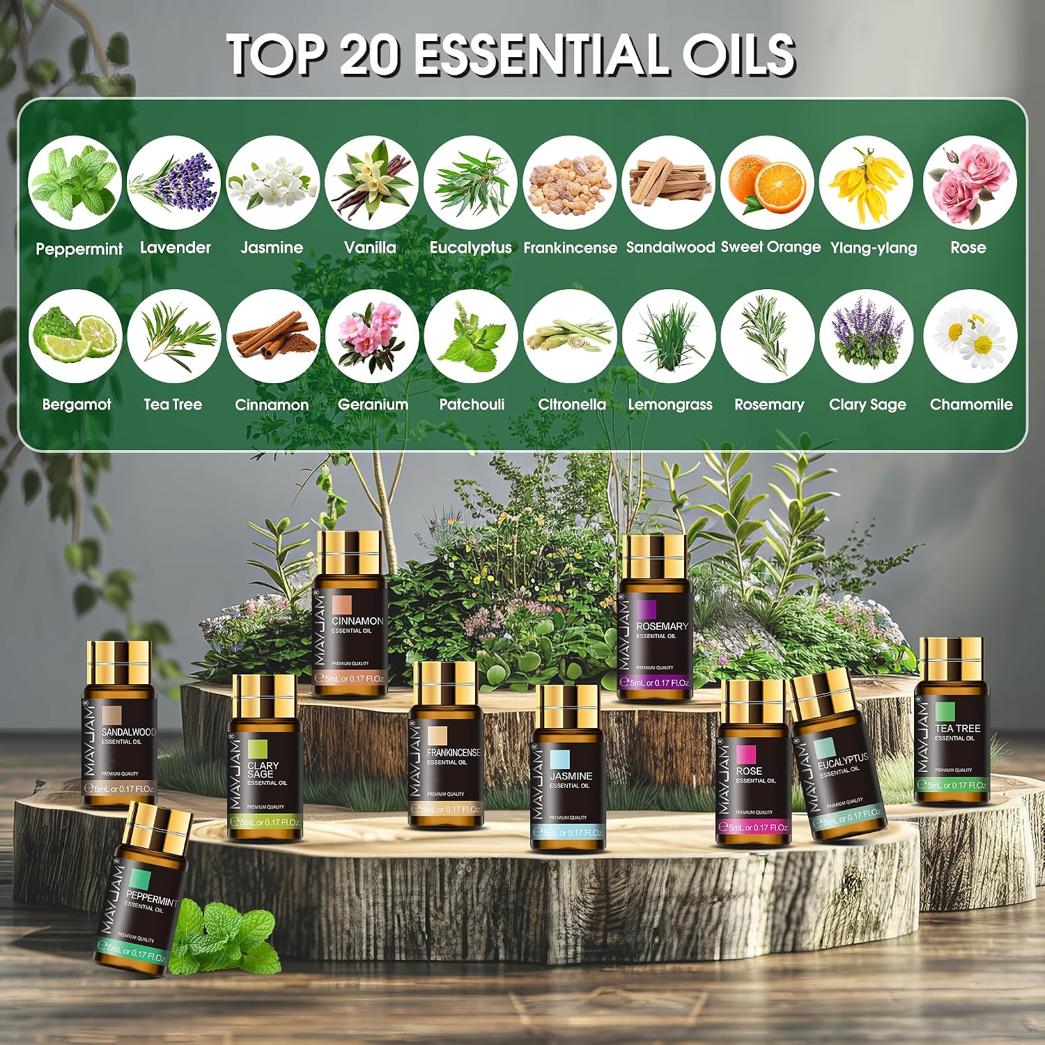 MAYJAM Tea Tree 20 Pcs Pure Essential Oil Gift Set, for Diffuser, Humidifiers, Skin Care, Massage, Fragrance Oil Scent for DIY Candle and Soap Making, Gift for Friend (5ML) - Image 2