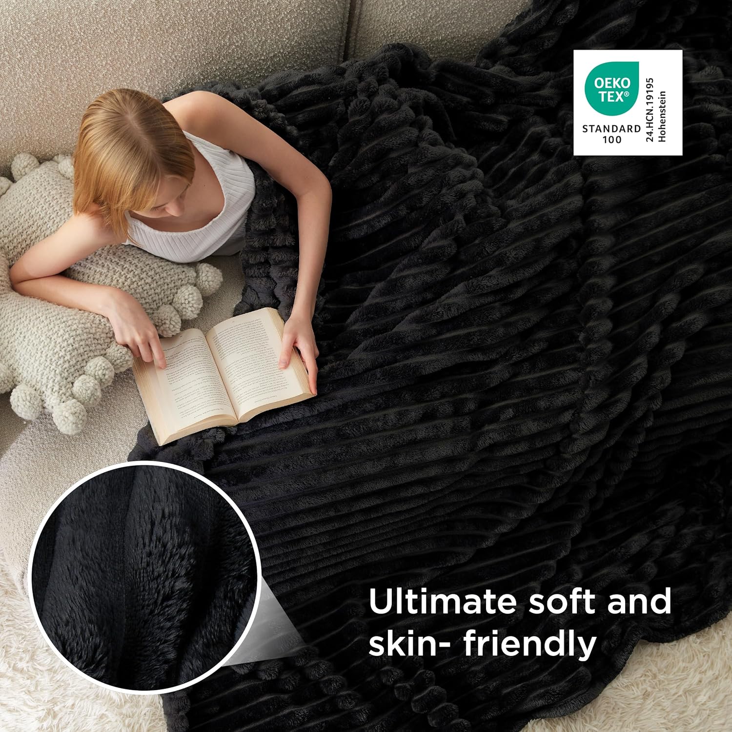 Bedsure Soft Queen Size Blanket for Bed Black 90"x90" | Birthday Gifts for Women Mom Her, Warm Lightweight Cozy Fluffy Throw Blanket Sofa, Dorm Room Home Decor, Machine Washable - Image 5