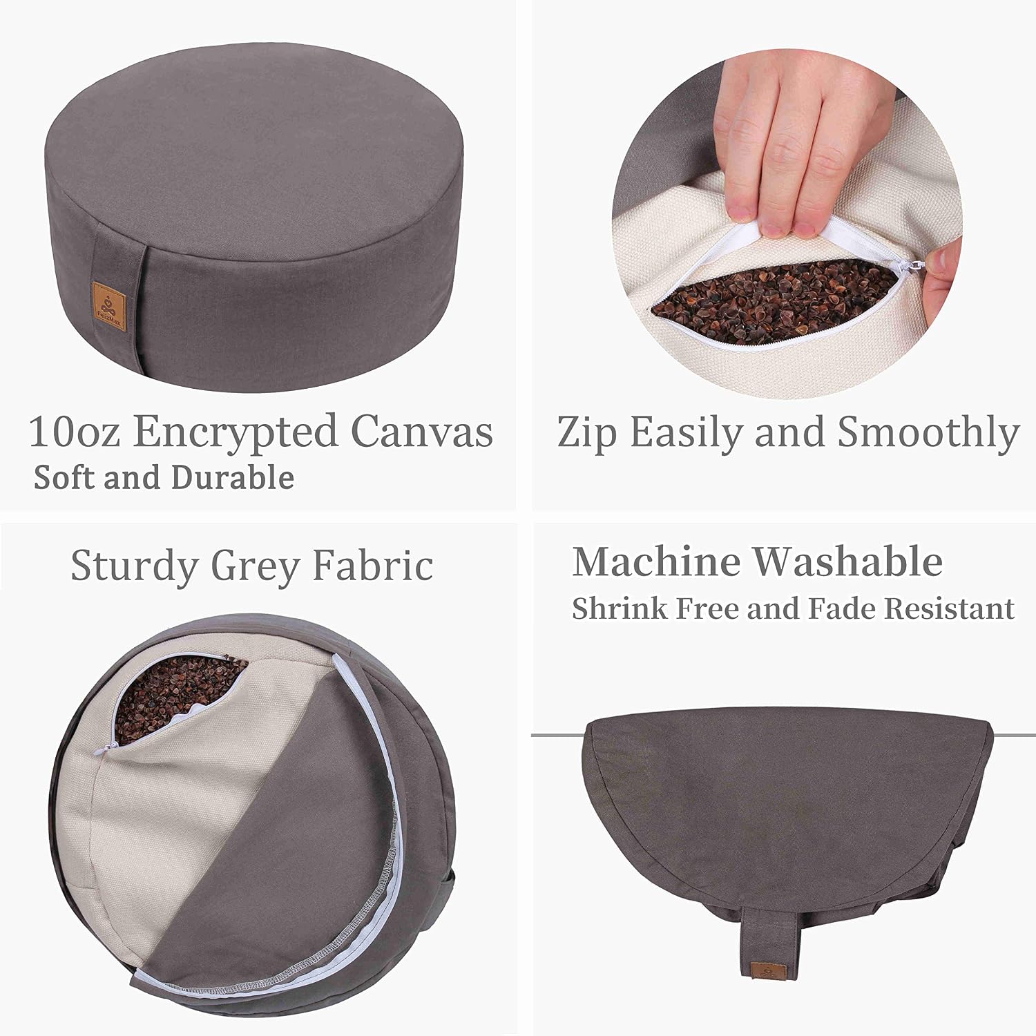 Zafu Buckwheat Meditation Cushion,D=13"/16" H=5.5",Round Zabuton Meditation Pillow,Yoga Bolster Kneeling Pillow Premium Yoga Pillow for Sitting on Floor Zippered Cotton Cover - Image 4