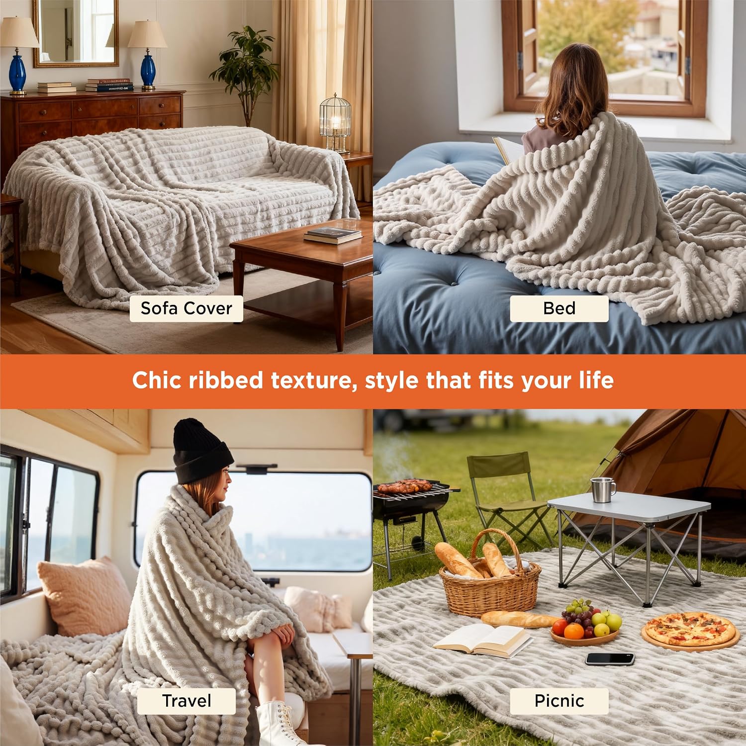 Bedsure Soft Queen Size Blanket for Bed Beige 90"x90" | Birthday Gifts for Women Mom Her, Warm Lightweight Cozy Fluffy Throw Blanket Sofa, Dorm Room Home Decor, Machine Washable - Image 4