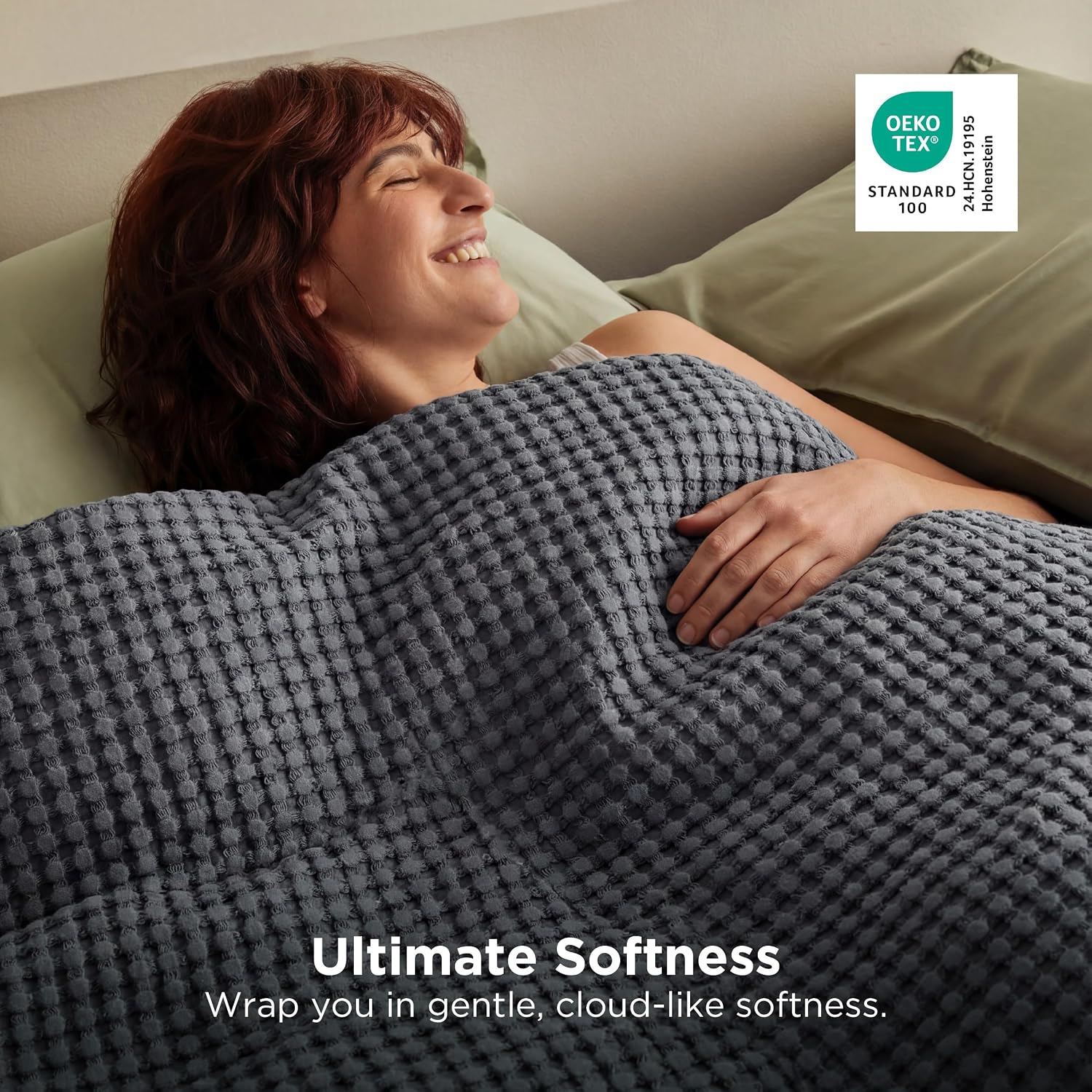 Bedsure Cooling Cotton Waffle Queen Size Blanket - Lightweight Breathable Blanket of Rayon Derived from Bamboo for Hot Sleepers, Luxury Throws for Bed, Couch and Sofa, Dark Grey, 90x90 Inches - Image 4