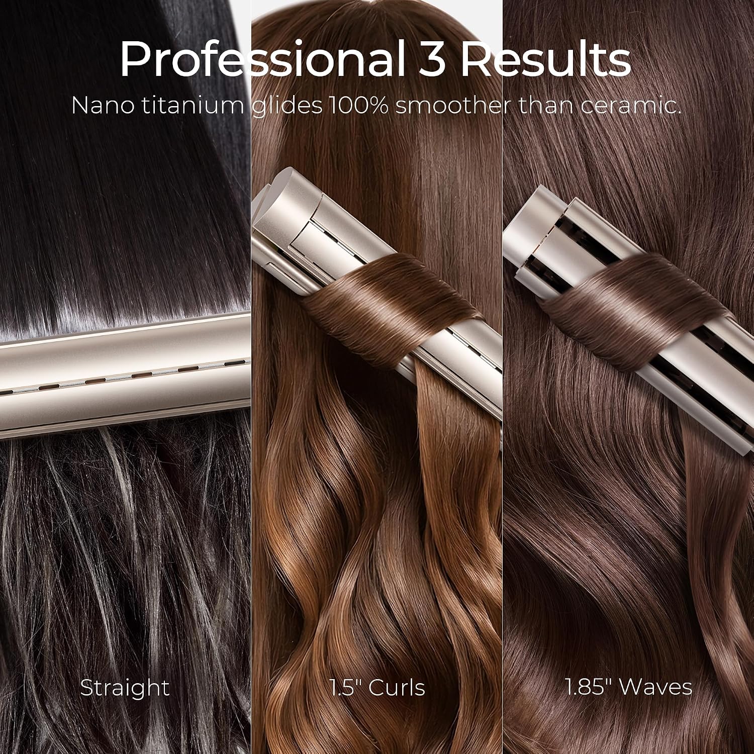 TYMO Dual-Size Cooling Airflow Flat Iron Curling Iron 1 1/2 Inch to 2 Inch, AIRQ Hair Straightener and Hair Curler in One, Beach Waves Ionic Curling Wand Curler, Nano Titanium, Dual Voltage, Gold - Image 5