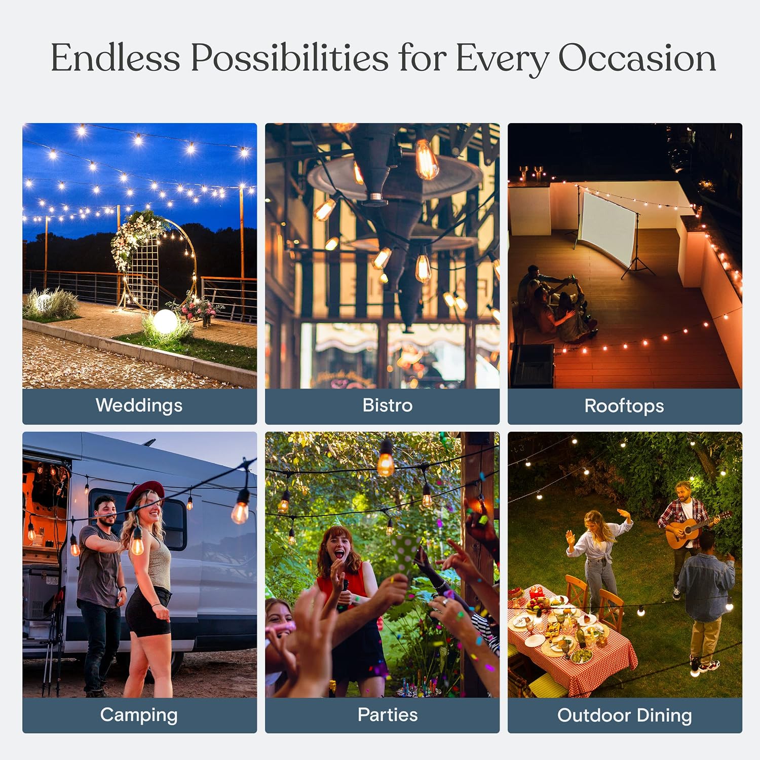 Brightech Ambience Pro Incandescent Outdoor String Lights - Commercial Grade Waterproof Patio Lights with 48 Ft Dimmable Edison Bulbs, Porch String Lights for Patio, Backyard - 15 Bulbs 11W - Image 8