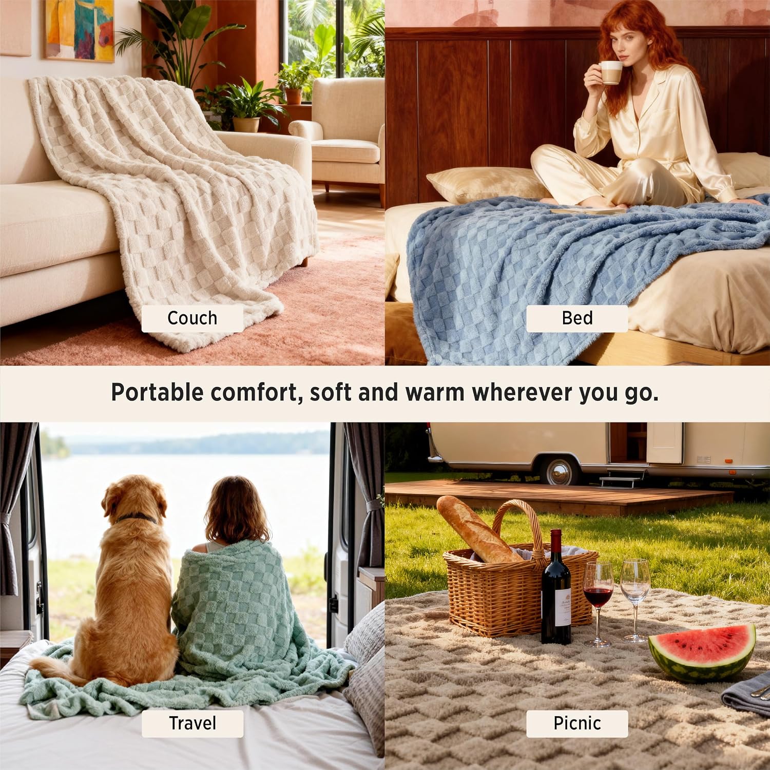 Bedsure GentleSoft Sage Green Throw Blanket for Couch - Checkered Cute Fleece Blankets, Soft Cozy Summer Throw for Bedroom Home Decor Gifts for Mom Girls, Green, 50x60 Inches - Image 4
