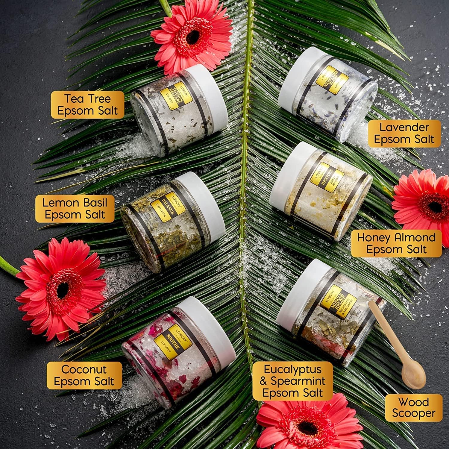 Gifts for Women Who Have Everything Spa Gift Basket, Epsom Bath Salts Gift Basket Set, Self Care Salt W/Essential Oil, Gifts for Mom, Her, Lavender, Eucalyptus, Lemon, Coconut, Tea Tree, Honey Almond - Image 2
