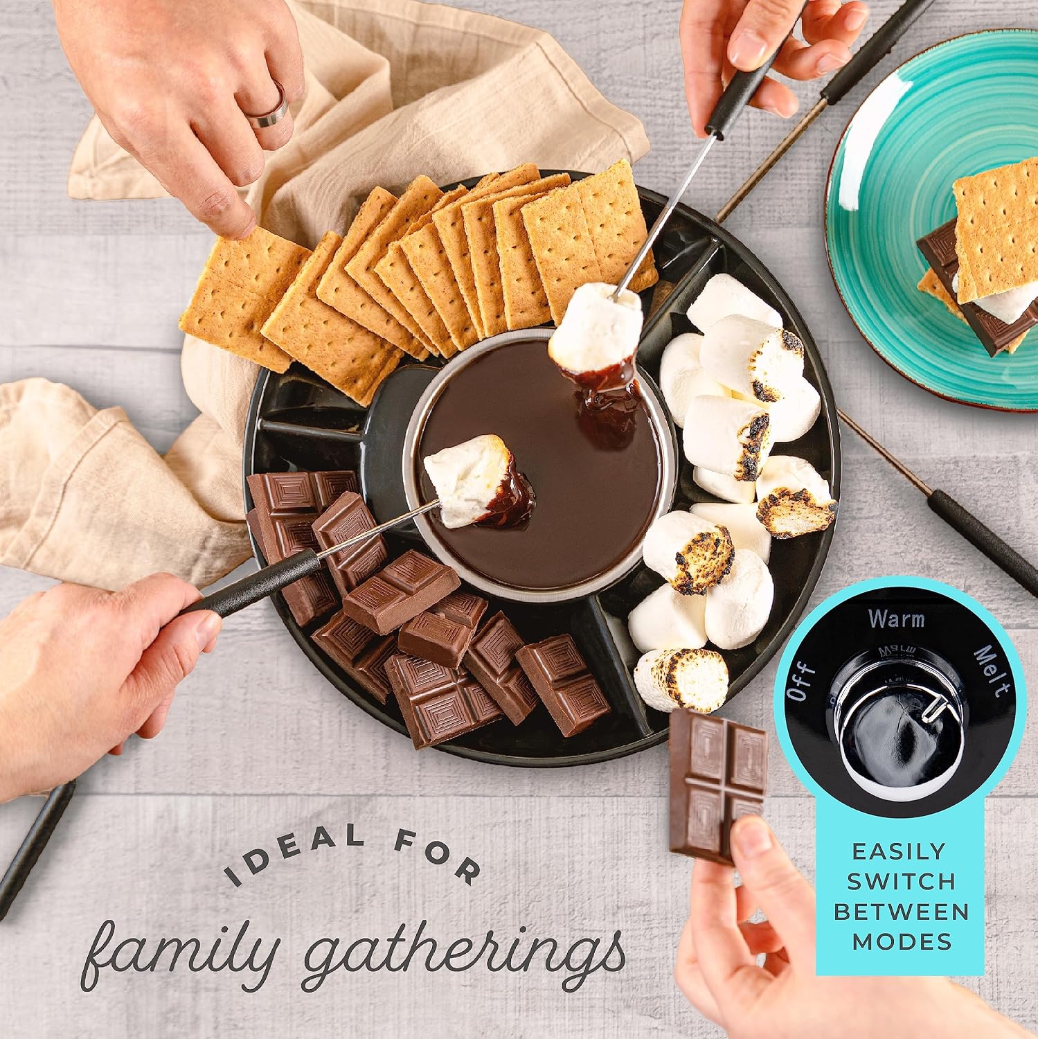Kusini Electric Fondue Pot Set – Chocolate Fondue Kit - Temperature Control | Detachable Serving Tray, 10oz Melting Pot, 4 Roasting Forks - Gift Set & Date Night Idea. Serve at Movie Night or Game Night. - Image 2