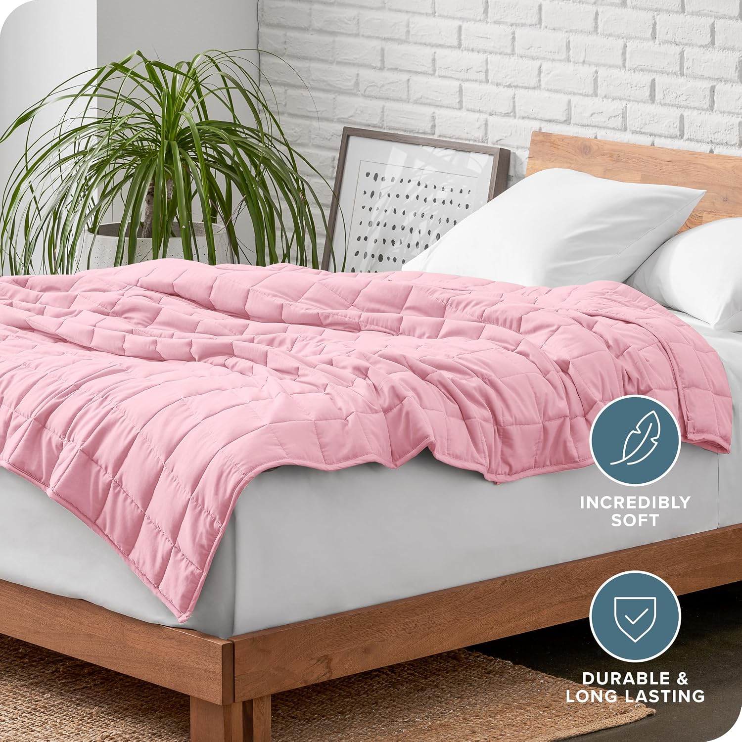 Bare Home Cotton Weighted Blanket (Light Pink, 40"x60" 10lbs) | Twin or Full Size, All-Natural 100% Cotton, Premium Heavy Blanket Nontoxic Glass Beads - Image 5