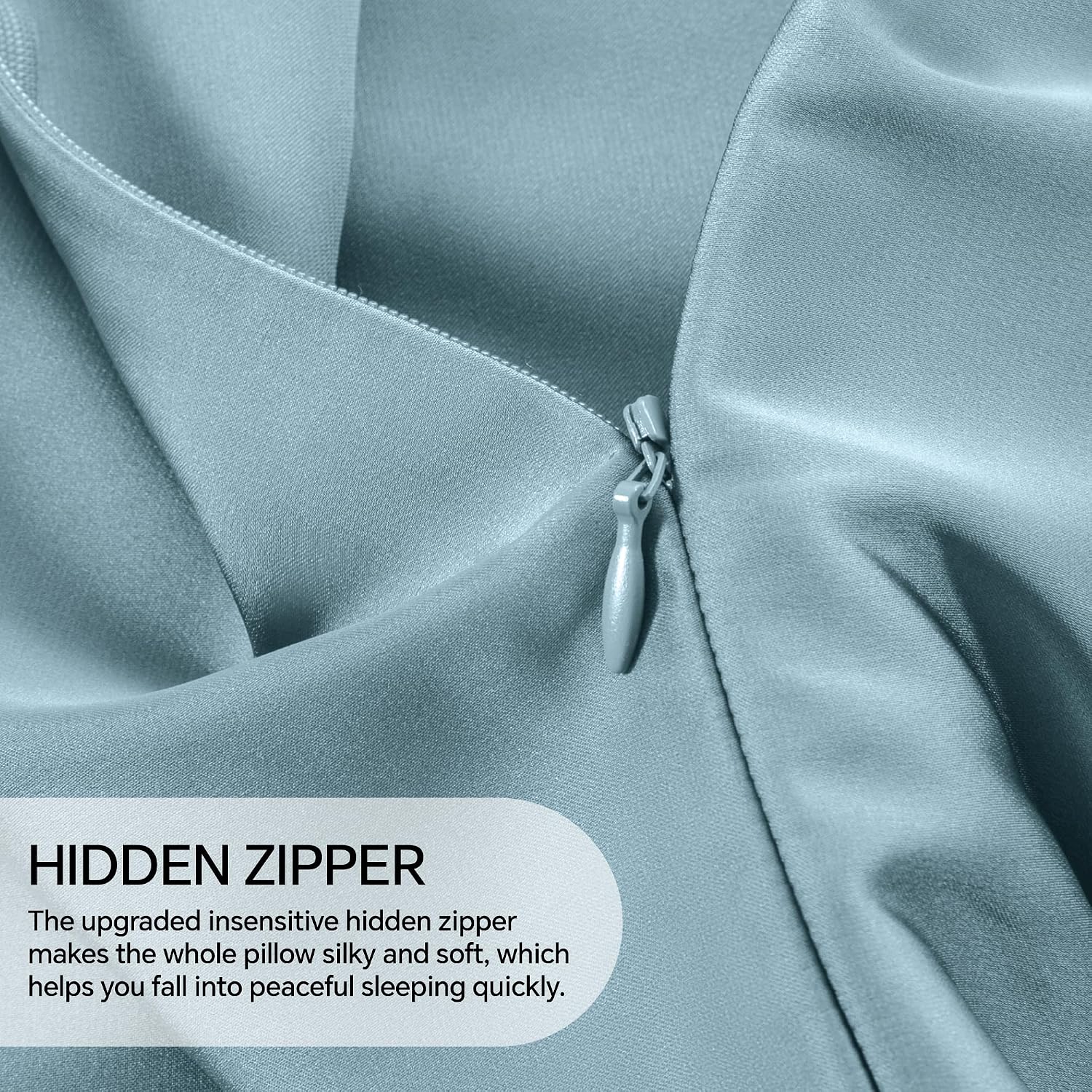 INFIIXSO Mulberry Silk Pillow Cases Standard Size with Zipper, Airy Blue | Ultra Smooth & Soft Satin Silk Pillowcase, Gentle on Hair & Skin, Hidden Zipper Closure, Breathable Cooling for Hot Sleepers - Image 5