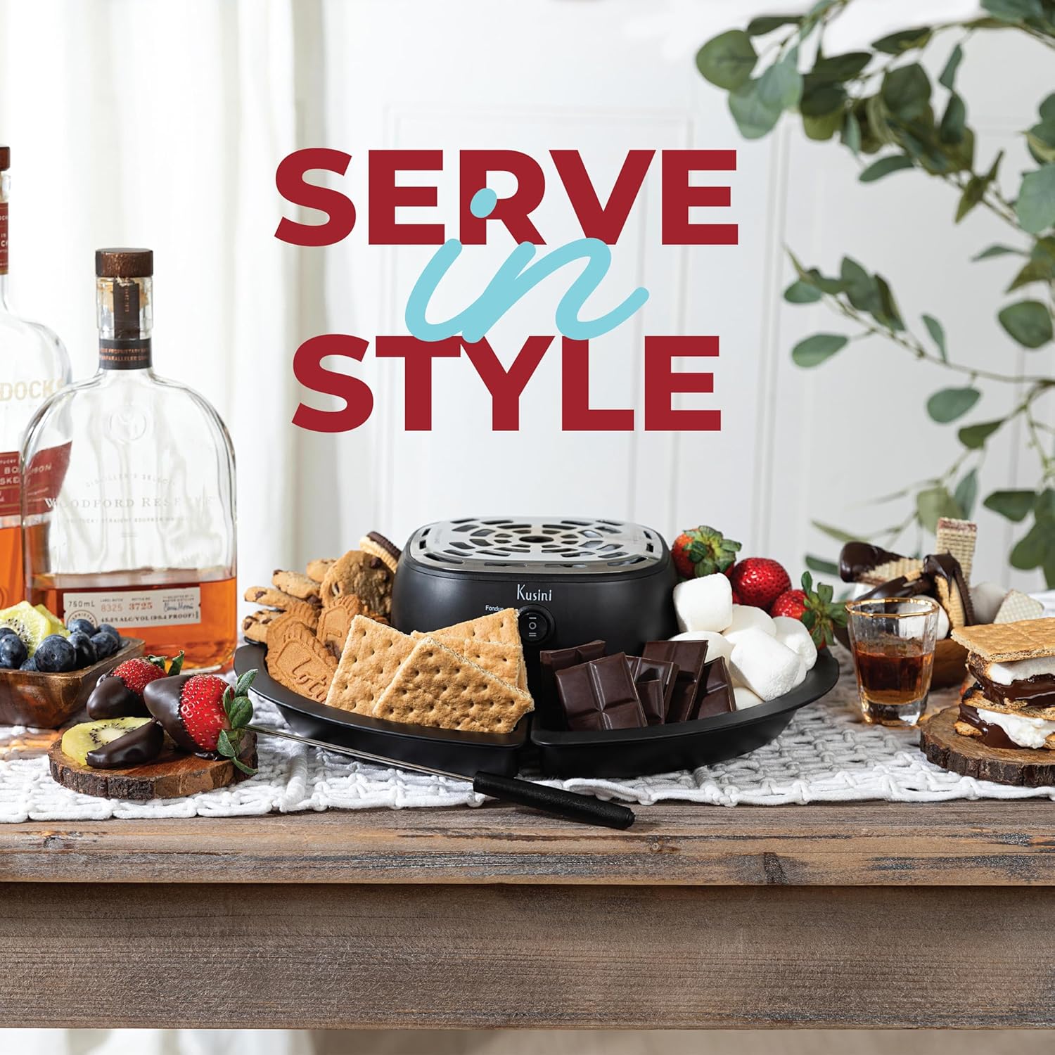 Kusini 2 in 1 Electric Fondue Set & Smores Maker Tabletop Indoor Kit with Removable Trays & 4 Skewers – Smores Station Chocolate Melting Pot - Unique Couple Gift Set Idea, Date & Movie Night Supplies - Image 7