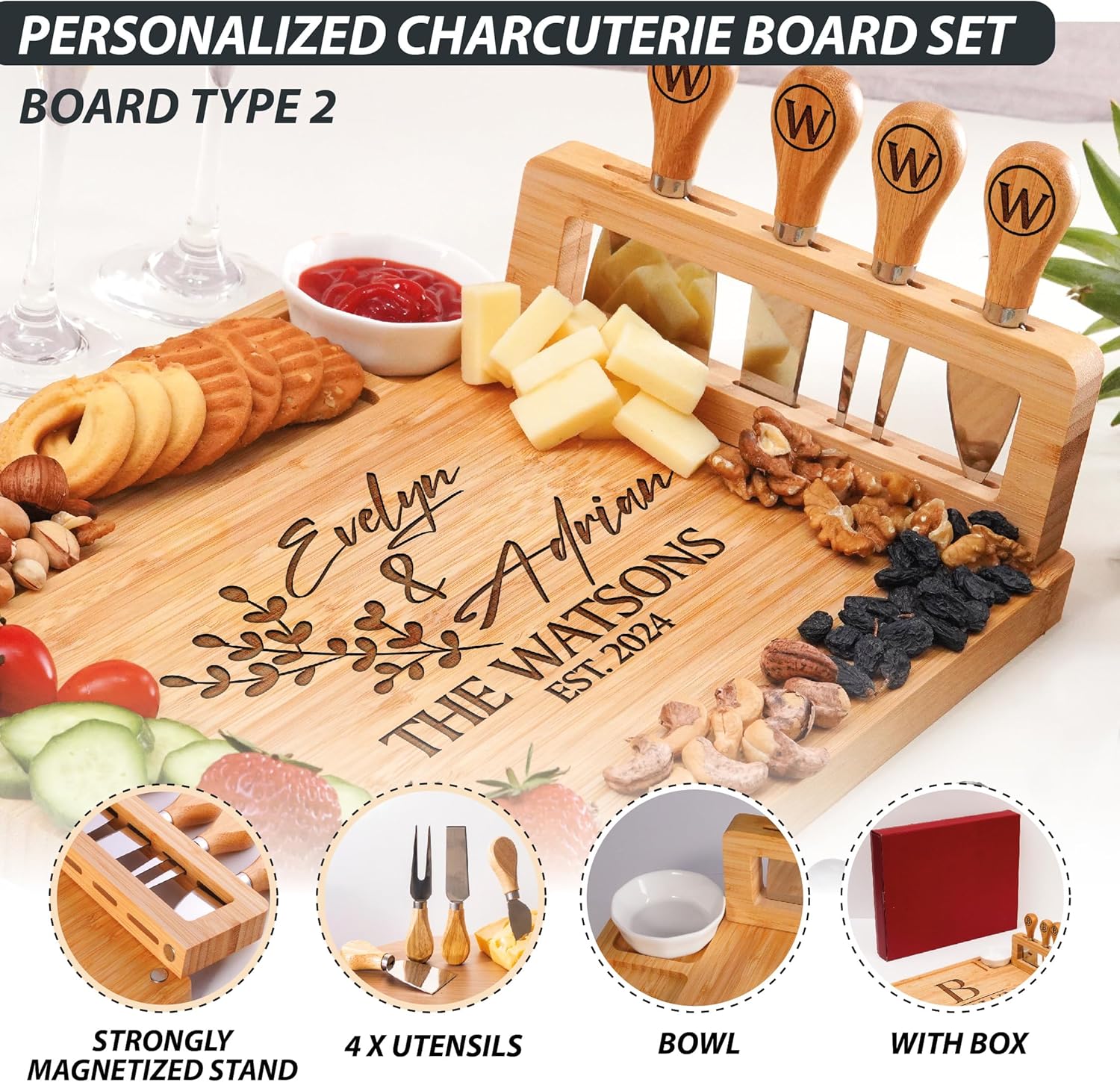 Personalized Charcuterie Board Gifts Set, Custom Large Cheese Board, Charcuterie Board for Wedding, Anniversary, Birthday, Housewarming, Engagement, Party, New Home Gift Couple, Fathers Day, Christmas - Image 6