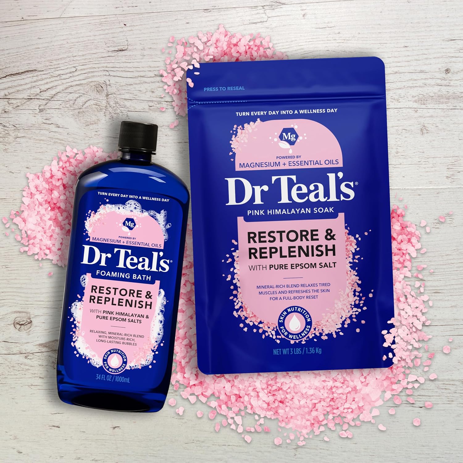 Dr Teal's Epsom Salt Magnesium Soak, Restore & Replenish with Pink Himalayan Salt, 3 lbs - Image 7