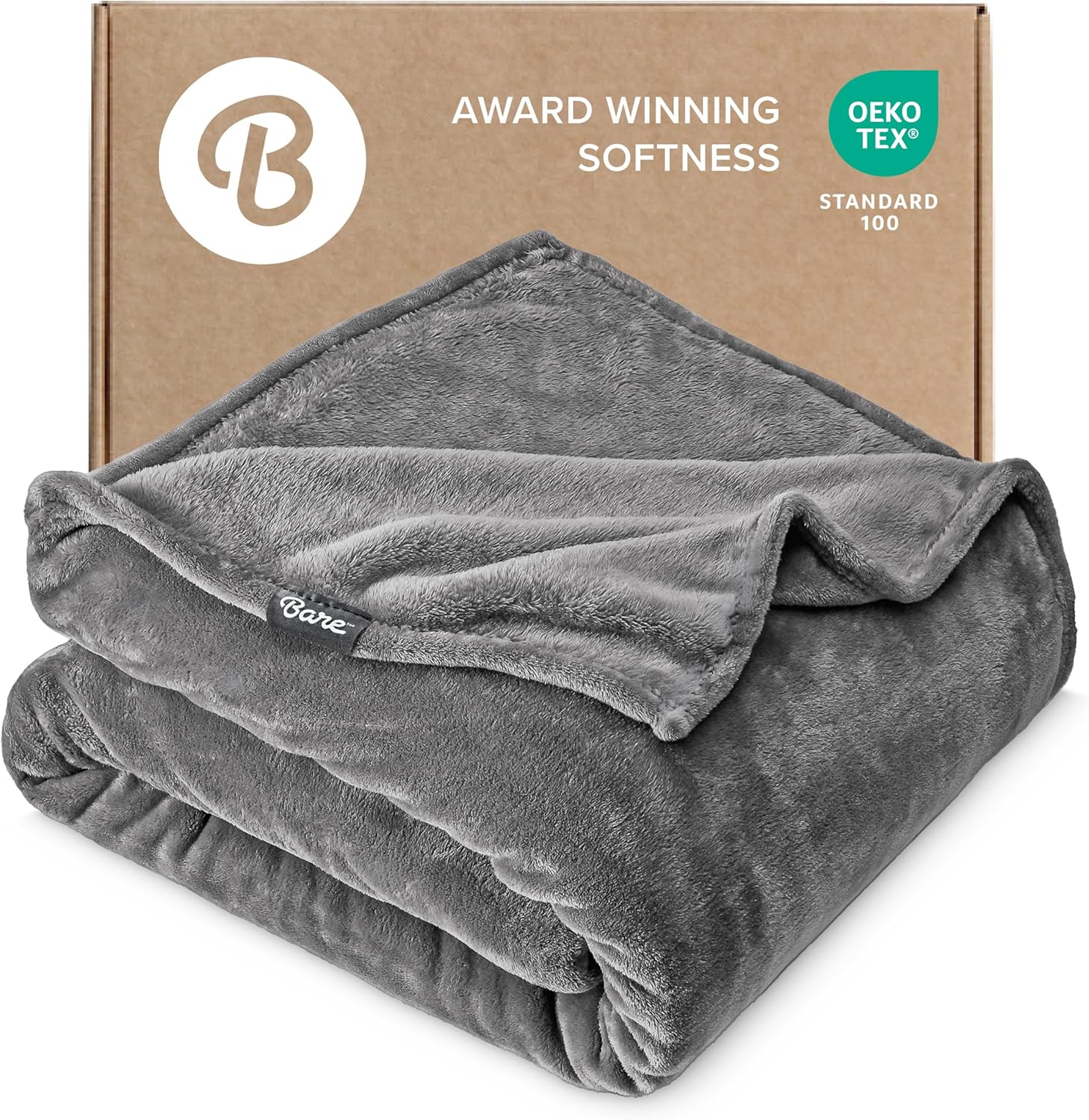 Bare Home Fleece Blanket Luxury Microplush (Full/Queen, Grey) | Ultra-Soft Lightweight Blanket for Bed, Sofa, and Couch, Cozy & Warm Blanket