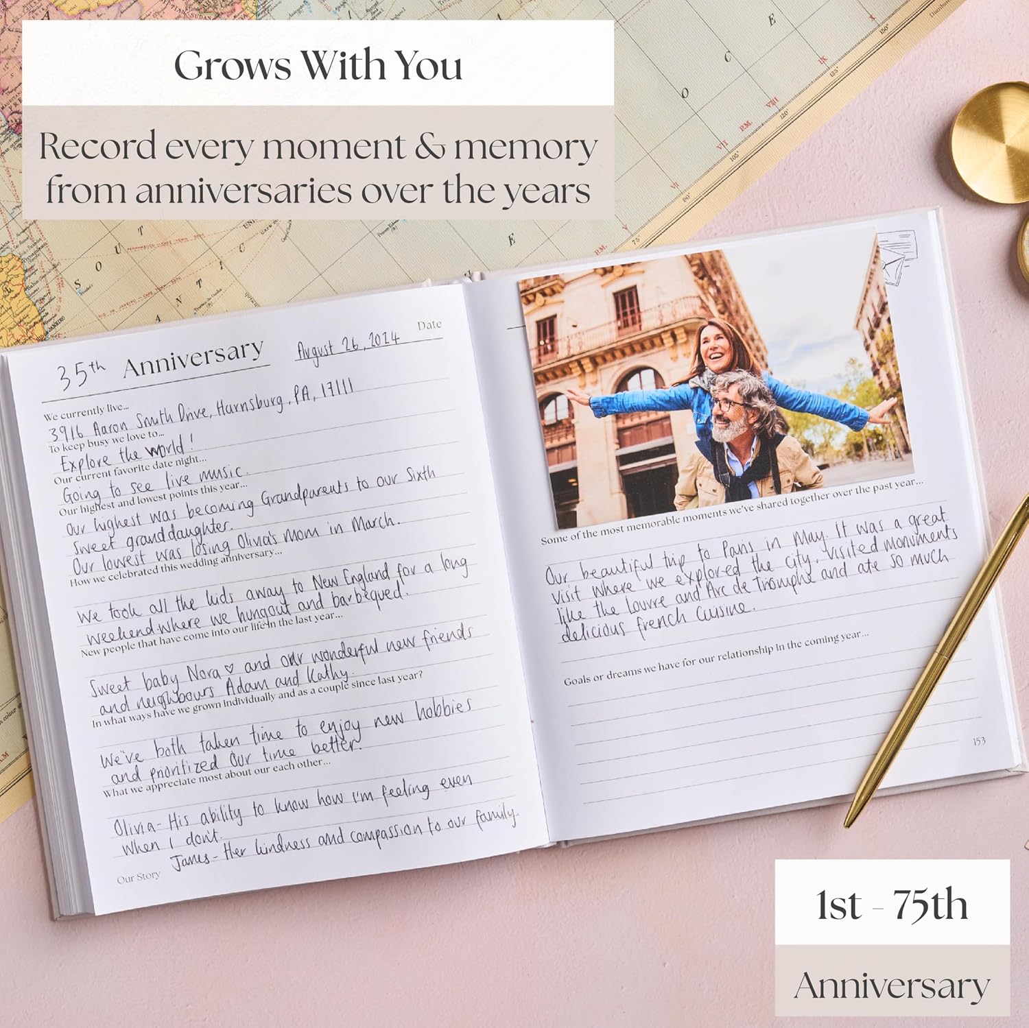 Couples Anniversary Journal – 1st to 75th Year Scrapbook & Keepsake Album | Paper Gift for Husband or Wife | Relationship Memory Book (Grey) - Image 5