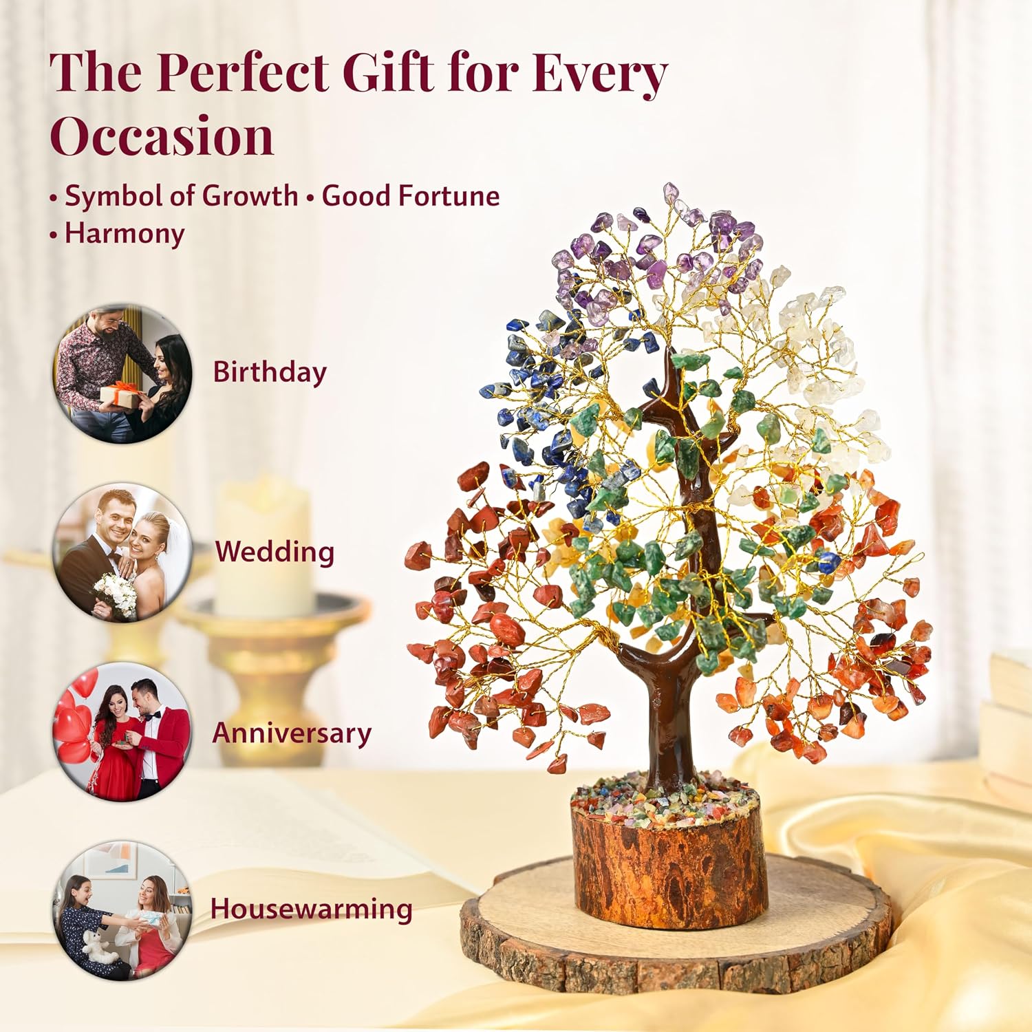 Crocon® 7 Chakra Crystal Tree of Life, Crystals & Healing Stones 10-12 inch | Money Tree for Positive Energy, Good Luck, Spiritual, Meditation Home Decor, Birthday Gifts for Women, Men, Mom & Sister - Image 4