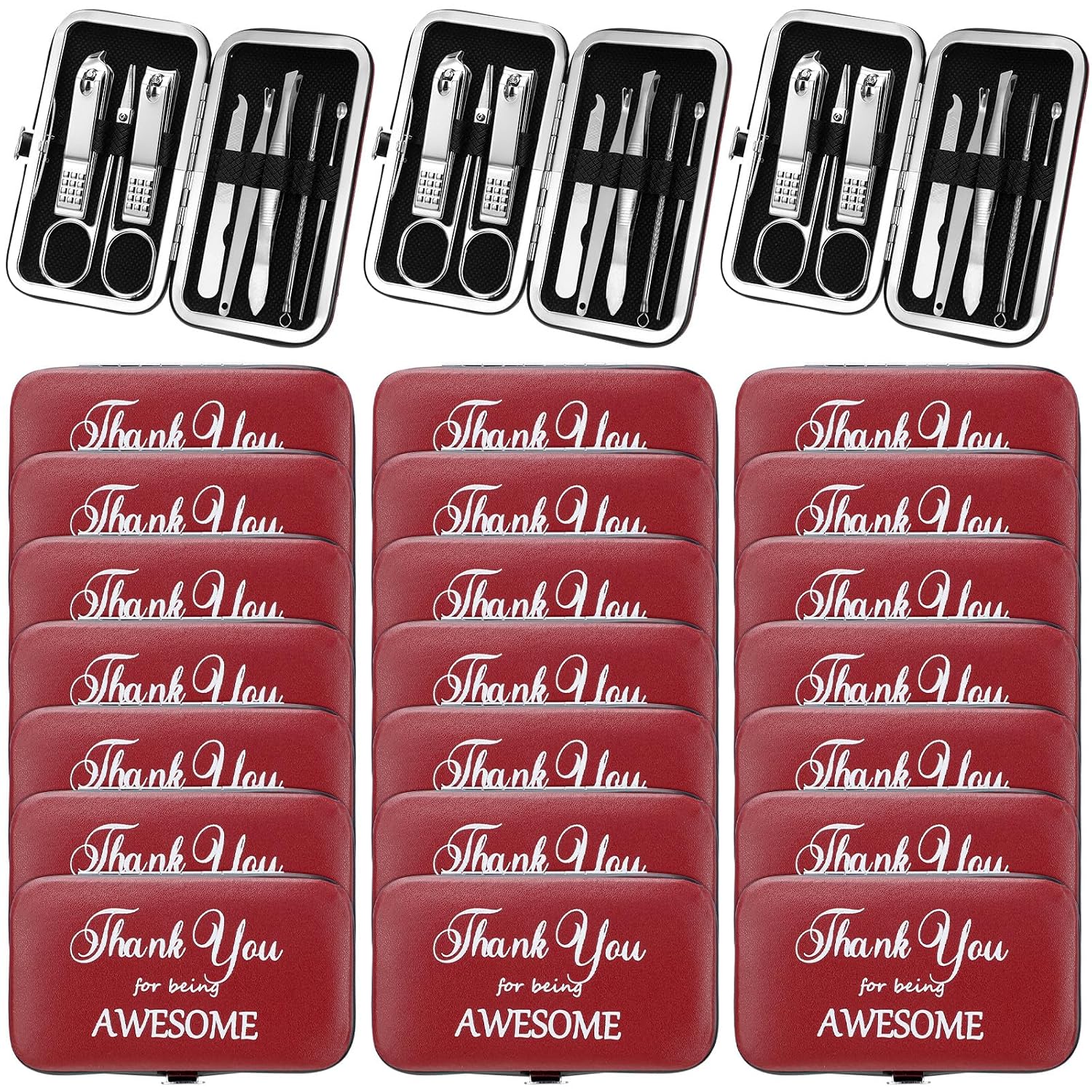 Therwen 24 Sets Manicure Set Stainless Steel Nail Clippers 8 in 1,Race Red | Grooming Nail Kit, Employee Appreciation Gift, Thank You Professional Pedicure Tool, for Women Men Coworker