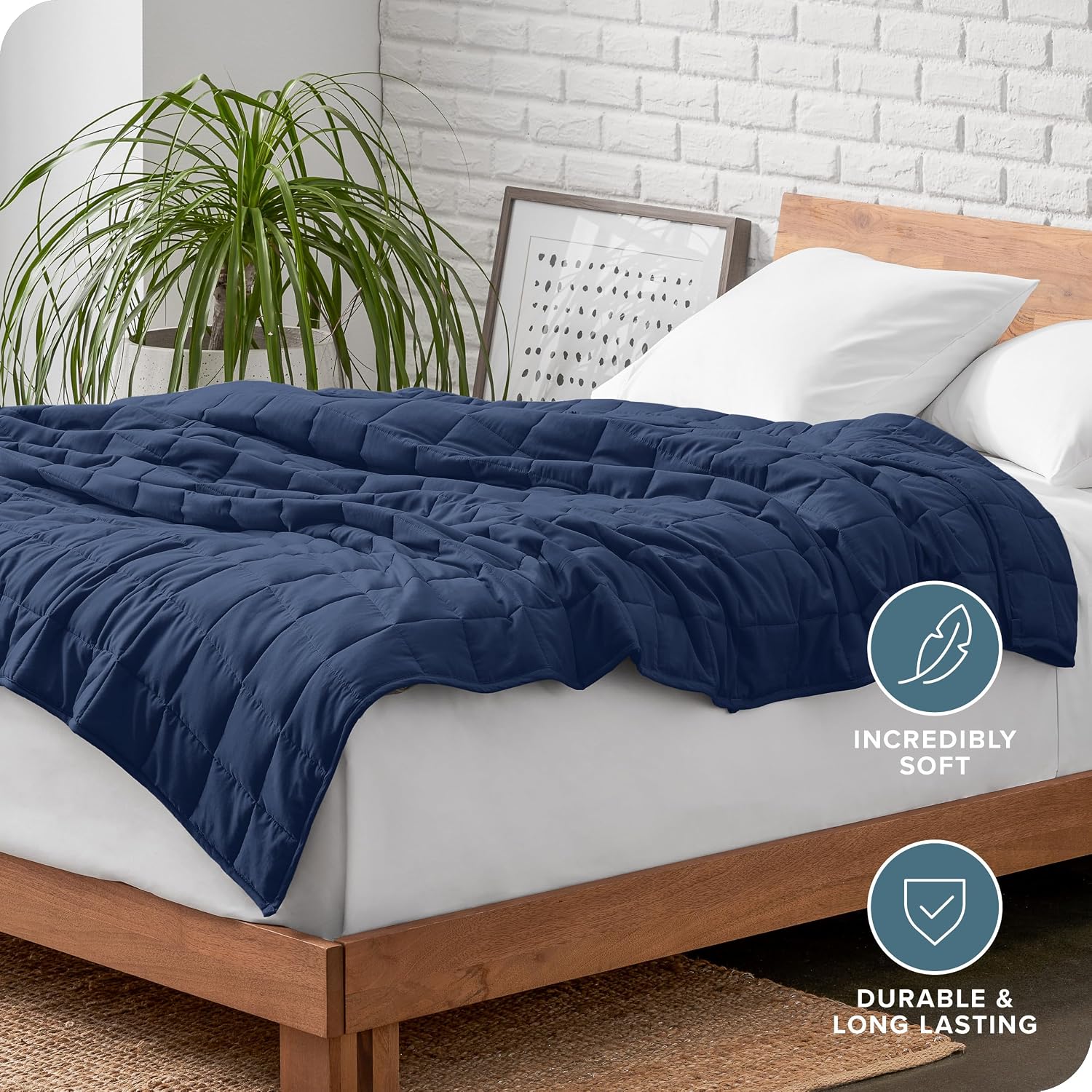 Bare Home Weighted Blanket All-Natural 100% Cotton with Nontoxic Glass Beads 60"x80" 17lbs, Dark Blue | Queen Size for Adults, All-Natural 100% Cotton, Premium Heavy Blanket Nontoxic Glass Beads - Image 5