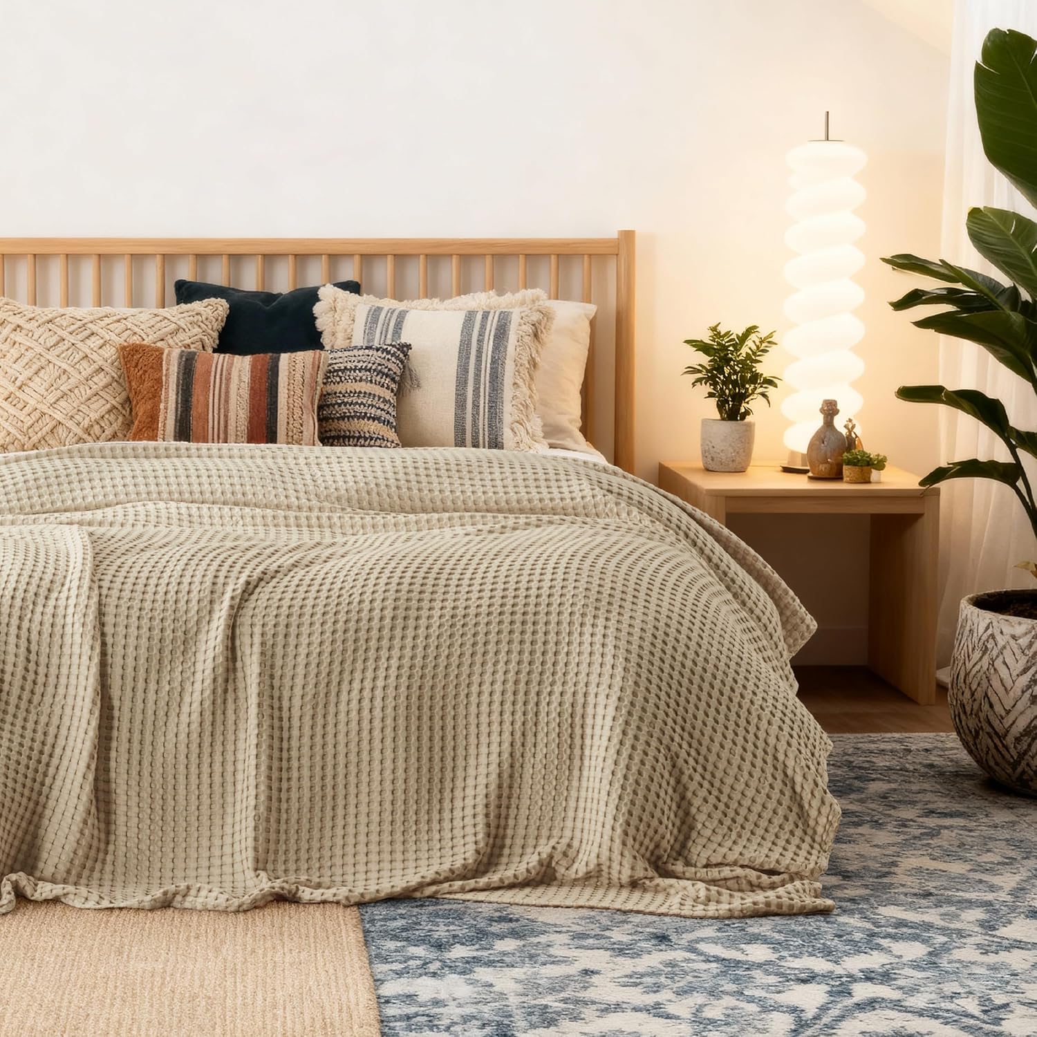 Bedsure Cooling Cotton Waffle Queen Blanket, Warm Taupe, 90x90 Inches | Lightweight, Breathable, Rayon Derived from Bamboo, For Hot Sleepers, Luxury Throws for Bed, Fall blanket - Image 9