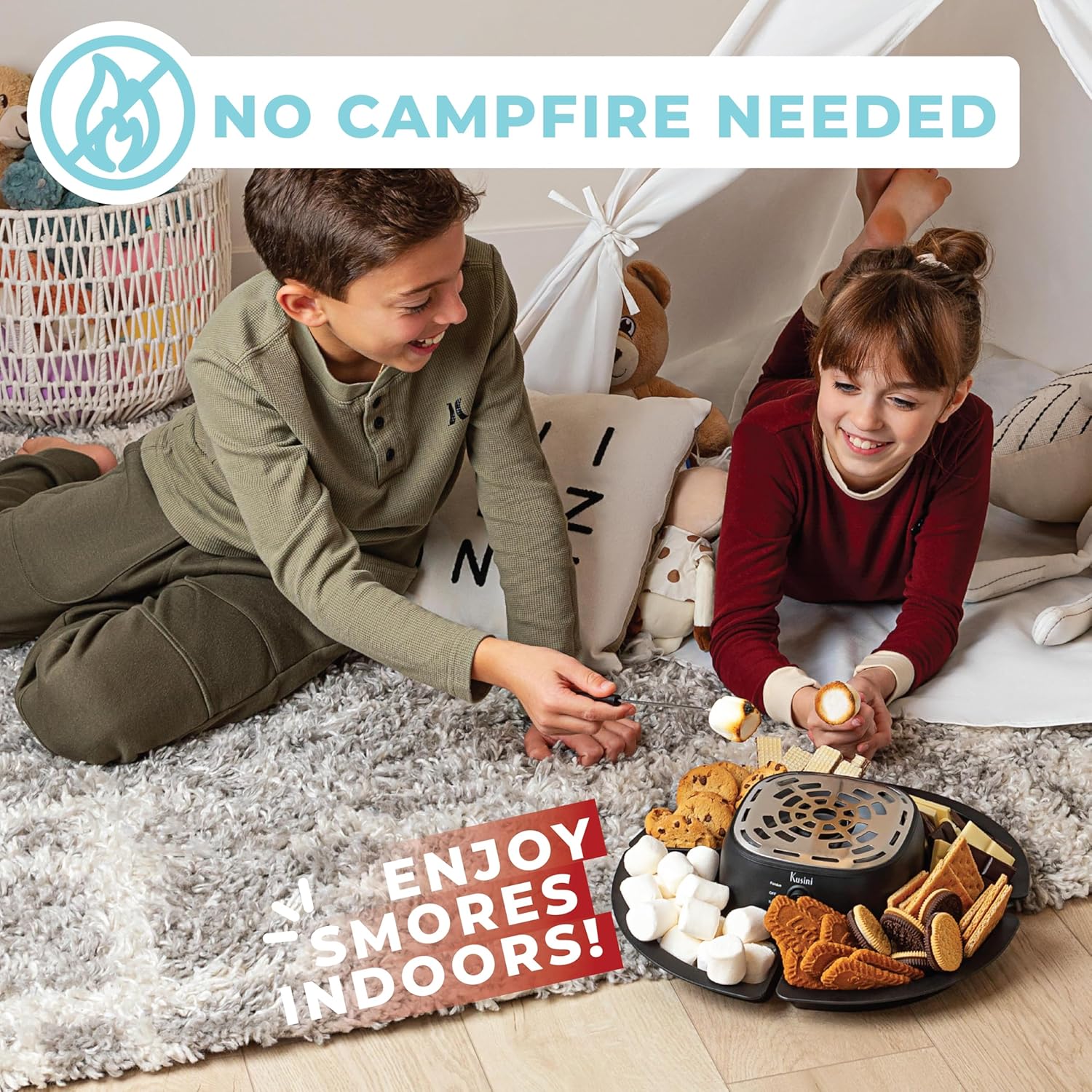 Kusini 2 in 1 Electric Fondue Set & Smores Maker Tabletop Indoor Kit with Removable Trays & 4 Skewers – Smores Station Chocolate Melting Pot - Unique Couple Gift Set Idea, Date & Movie Night Supplies - Image 8