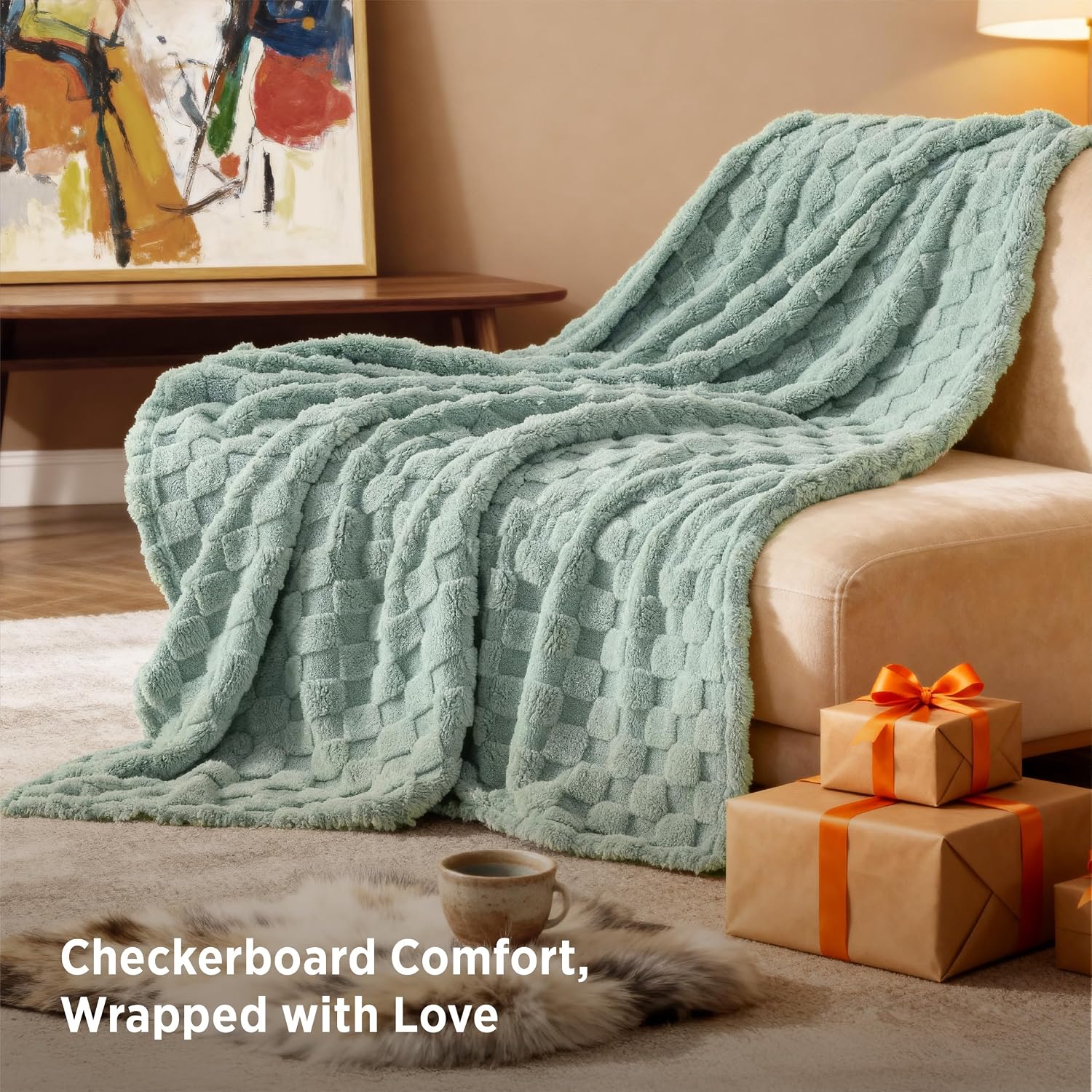 Bedsure GentleSoft Sage Green Throw Blanket for Couch - Checkered Cute Fleece Blankets, Soft Cozy Summer Throw for Bedroom Home Decor Gifts for Mom Girls, Green, 50x60 Inches - Image 5