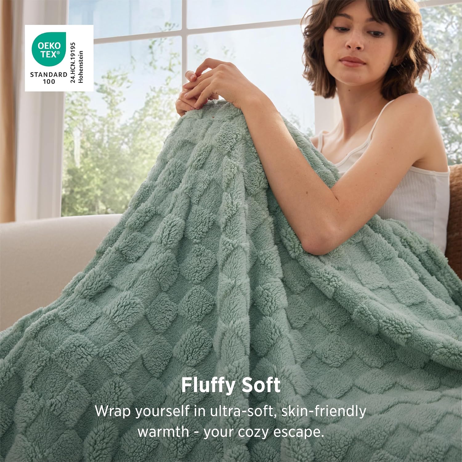 Bedsure GentleSoft Sage Green Throw Blanket for Couch - Checkered Cute Fleece Blankets, Soft Cozy Summer Throw for Bedroom Home Decor Gifts for Mom Girls, Green, 50x60 Inches - Image 2