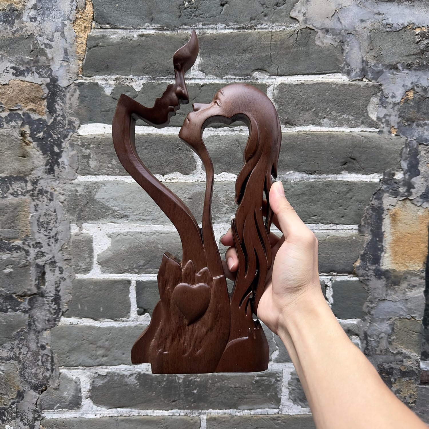 Wooden Kissing Couple Ornament, Abstract Couple Portrait Sculpture Romantic Love Statue Decor Gift for Women Anniversary Valentine Wedding - 10 Inch | 10 Inch, Handmade, Beechwood, Abstract Love Sculpture for Women Couple - Image 5