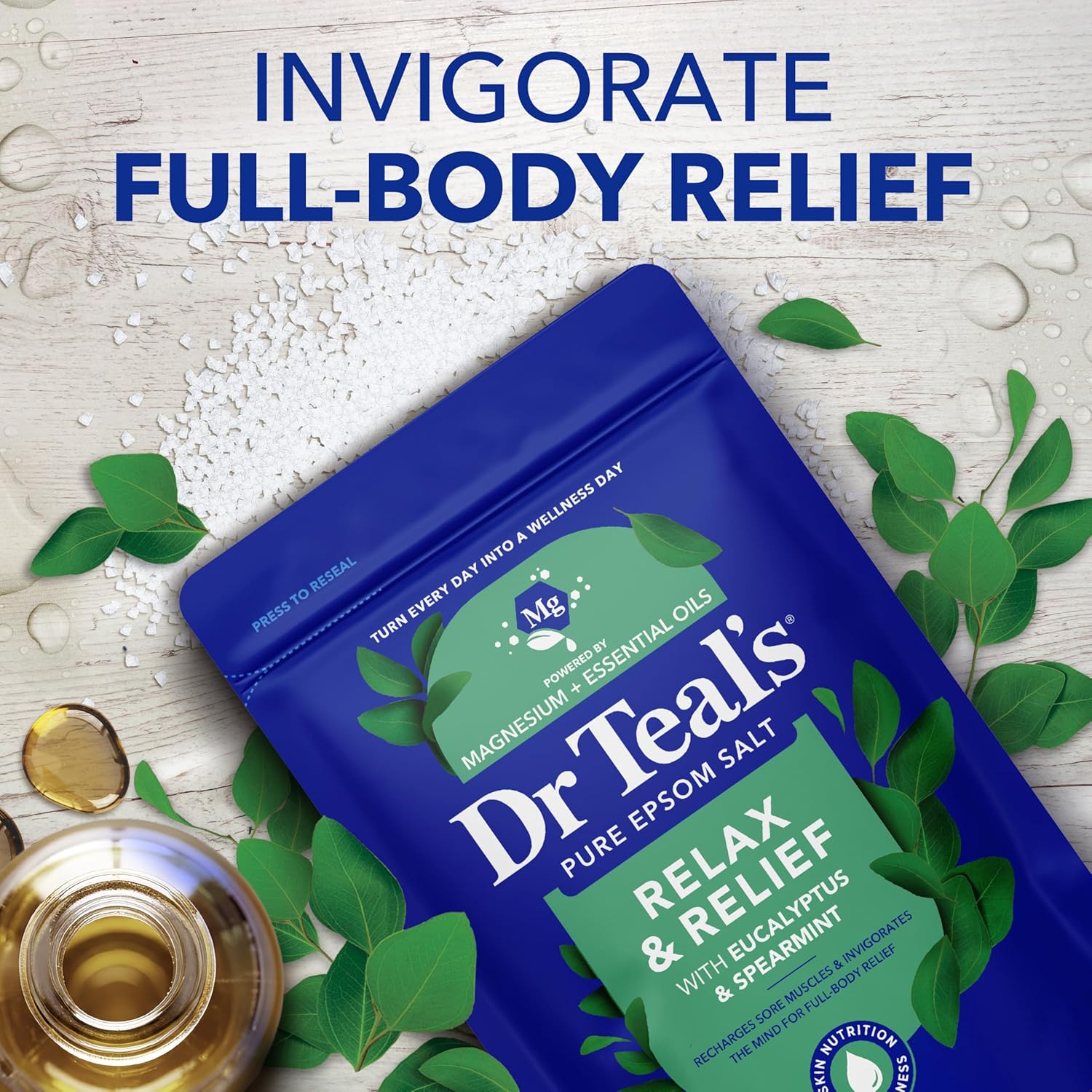 Dr Teal's Epsom Salt Magnesium Soak, Relax & Relief with Eucalyptus & Spearmint Essential Oils, 3 lbs - Image 4