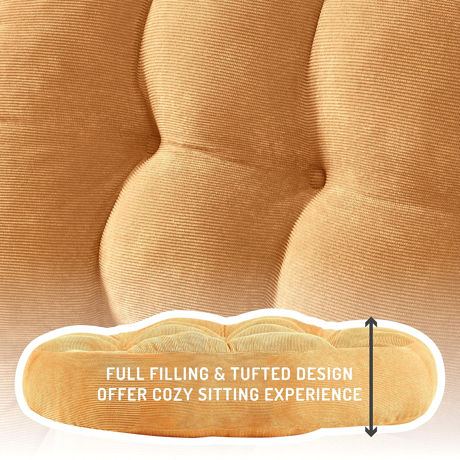 Meditation Cushions Set of 2, Large Floor Pillow for Adults, 22inch Round | Floor Cushion For Reading & Zen, 3.5" Thick Supportive Shredded Memory Foam, Breathable Corduroy, Soft Yoga Seat, Yellow - Image 3
