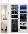 DUMOS 6 LEDs Mirror Jewelry Cabinet, Wall or Door Mounted Jewelry Organizer, 47.2-Inch Tall Lockable Large Capacity Cosmetic Storage, Gift Idea, White | Hanging Door or Wall Mounted Mirror, Lockable, Large Capacity Cosmetic Storage, 2 Drawers, Gift Idea, White
