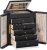 Large Jewelry Organizer Box, 6-Tier Jewelry Storage Case with 5 Drawers, Jewelry Boxes for Women Girls with Mirror, Double Door, Textured PU Leather, Gift Idea, Stylish (Black + Gold)