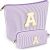 2 PCS Initial Makeup Bags for Women: Cosmetic Bag for Travel Toiletry – Birthday Gifts for 11 12 13 14 15 16 17 18 Years Old Girl Graduation Teacher Gift- Teen Girl Gifts Trendy Stuff – Purple A