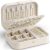 VLANDO Travel Jewelry Case for Women Girls, Gifts for Mother, PU Leather Small Jewelry Box for Rings, Necklaces, Bracelets, Earring Holder Organizer Storage for Travel Essentials – Beige