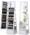 360° Swivel Jewelry Cabinet with Lights, Full Length Mirror, Lock | Standing Mirror Jewelry Cabinet, Lockable Mirror with Storage, Lighted Interior Mirror, Shelves, Flip-over Shelf, Grain White